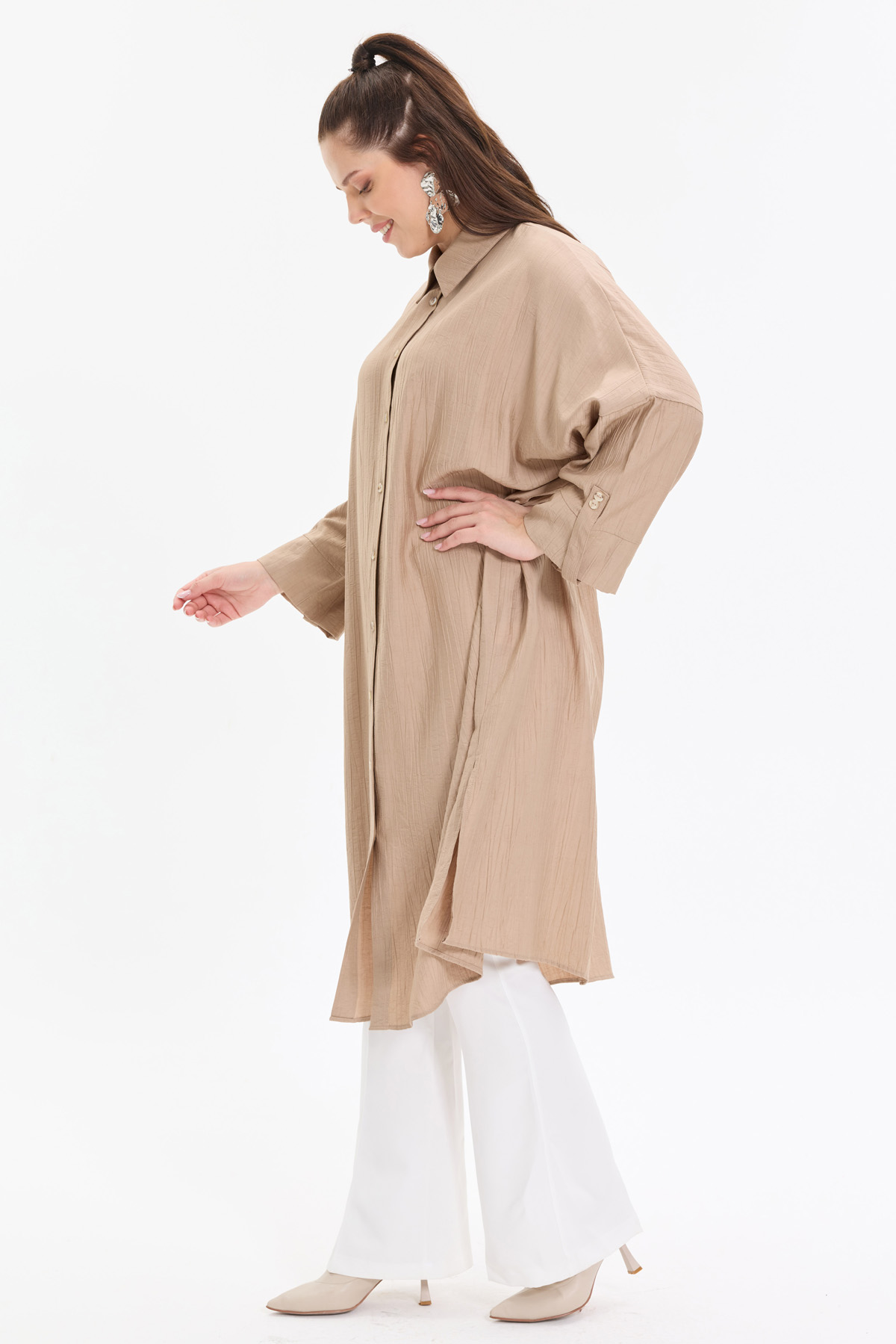 Çilek Kumaş Yarasa Kol Oversize Kadın Gömlek |  