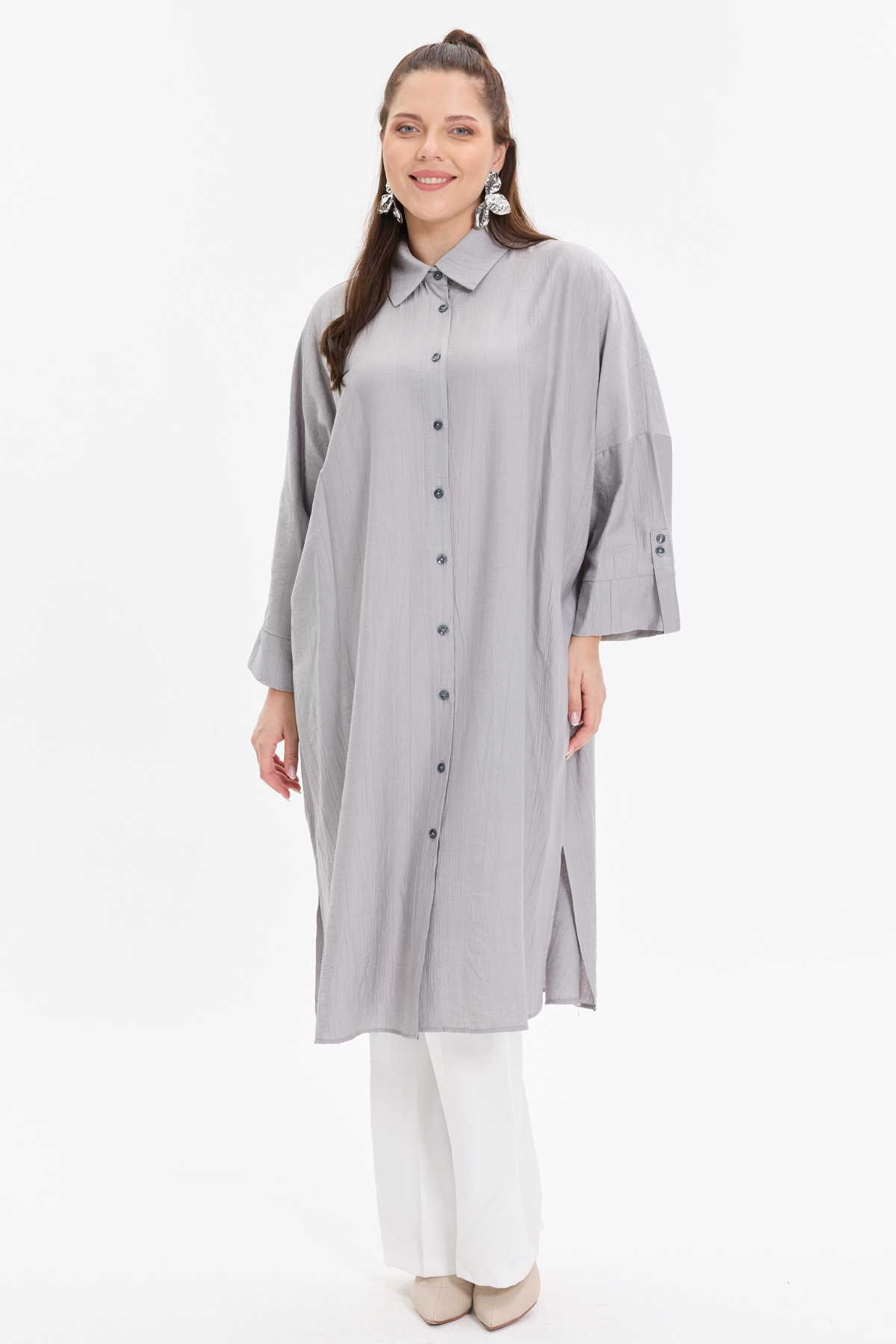 Çilek Kumaş Yarasa Kol Oversize Kadın Gömlek |  