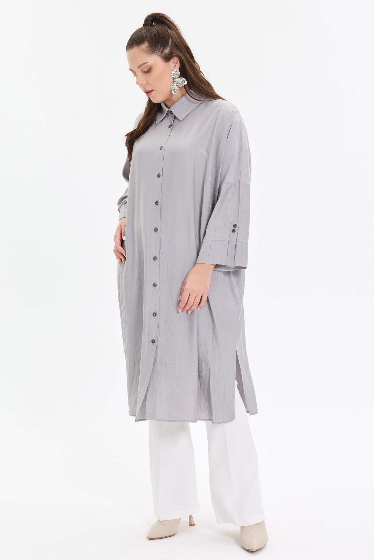 Çilek Kumaş Yarasa Kol Oversize Kadın Gömlek |  
