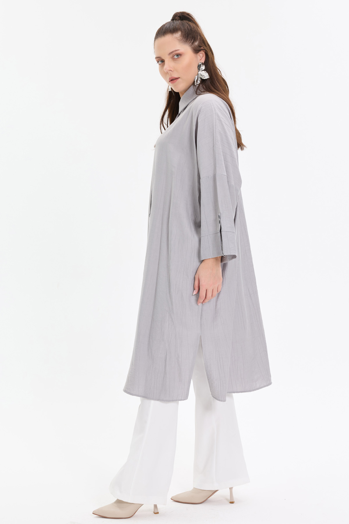 Çilek Kumaş Yarasa Kol Oversize Kadın Gömlek |  