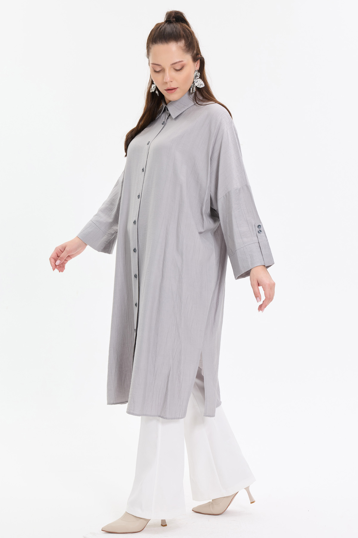 Çilek Kumaş Yarasa Kol Oversize Kadın Gömlek |  