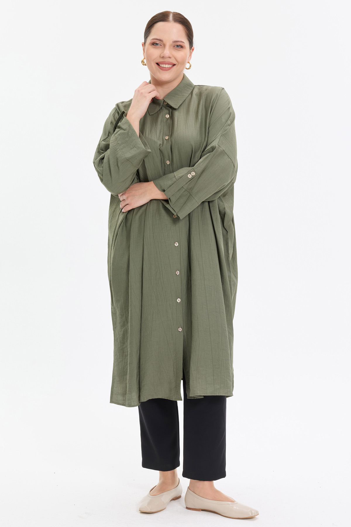 Çilek Kumaş Yarasa Kol Oversize Kadın Gömlek |  