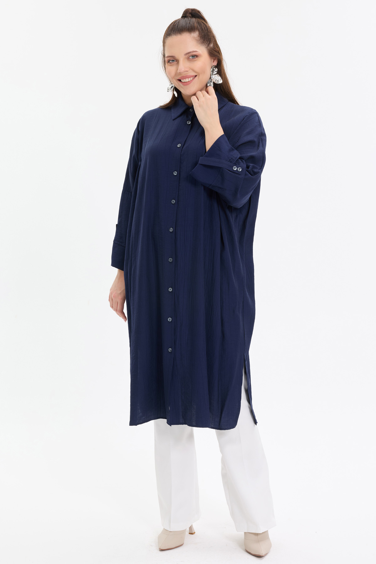 Çilek Kumaş Yarasa Kol Oversize Kadın Gömlek |  
