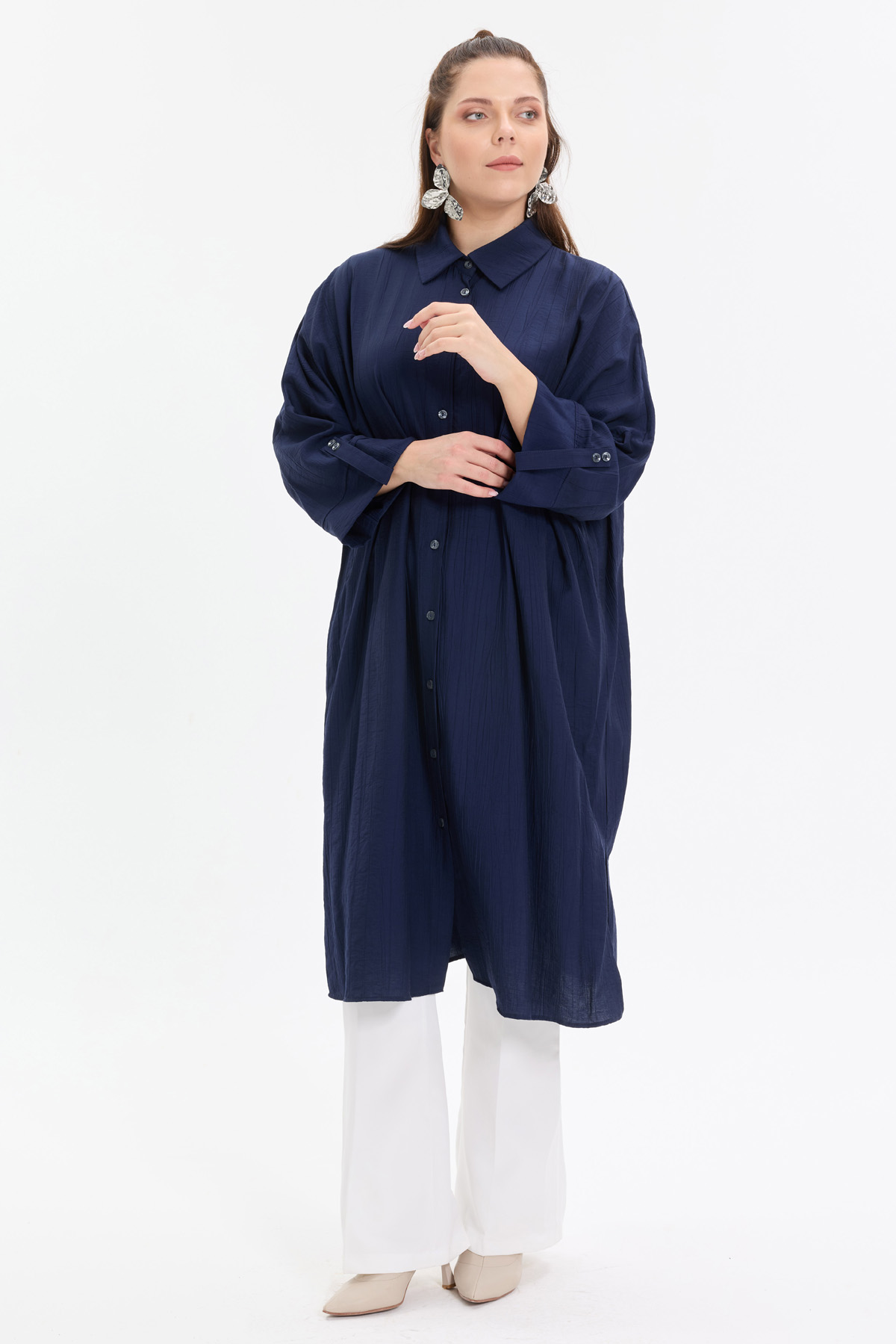 Çilek Kumaş Yarasa Kol Oversize Kadın Gömlek |  