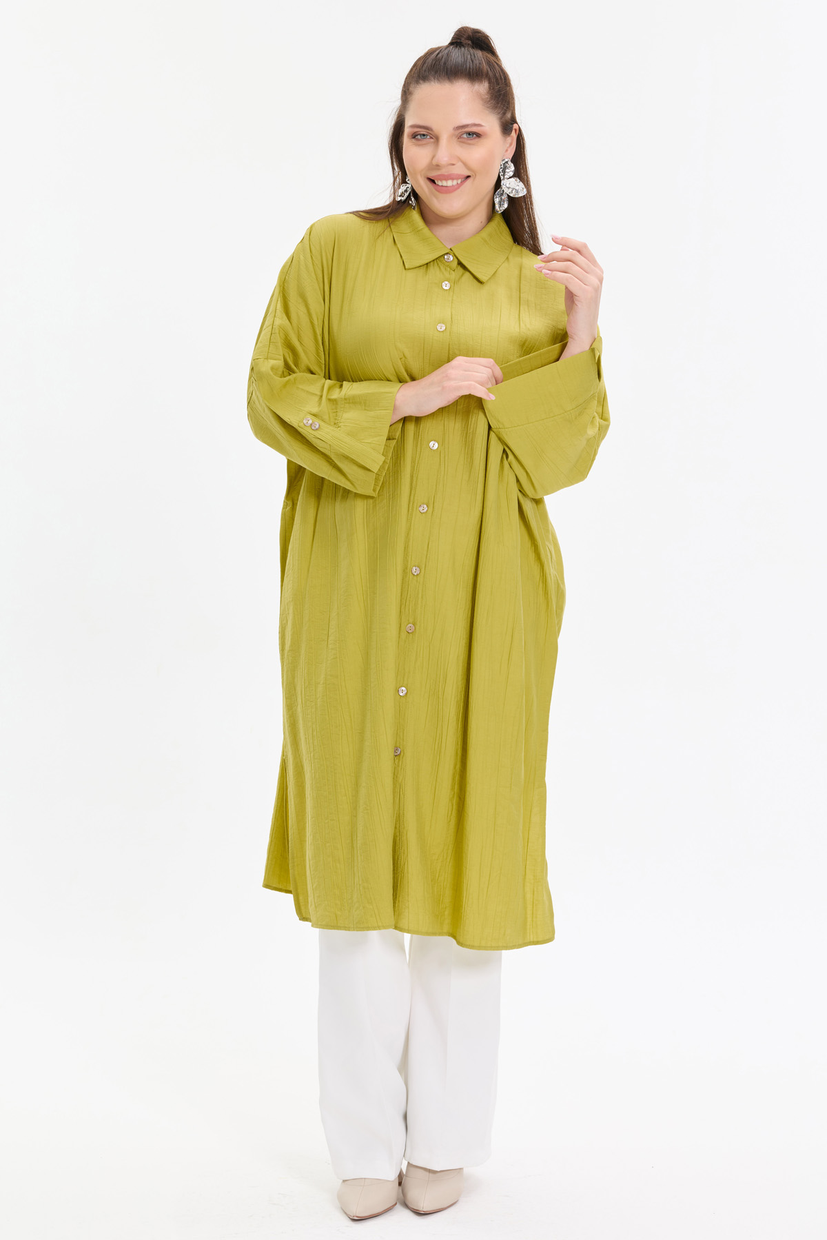 Çilek Kumaş Yarasa Kol Oversize Kadın Gömlek |  