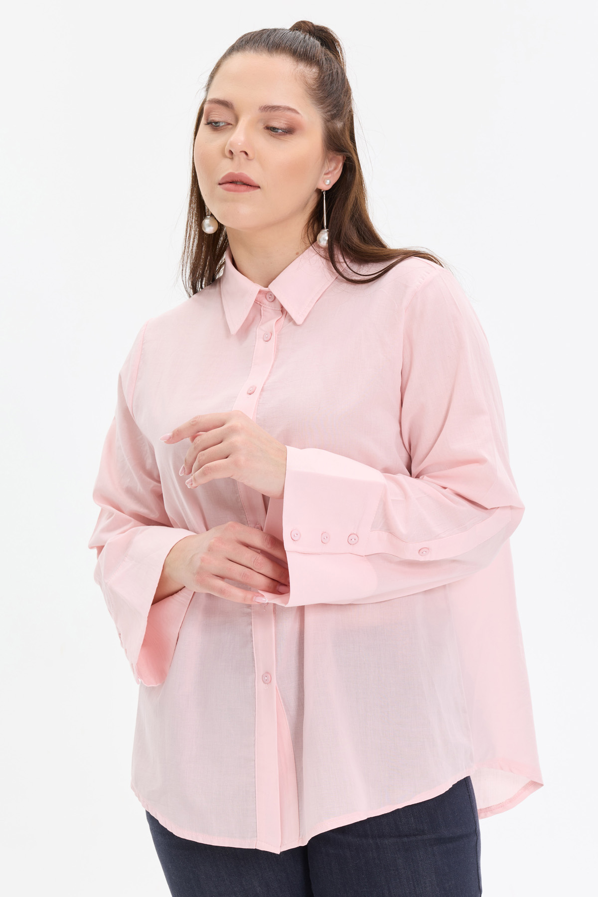 Pamuklu Vual Kimono Kol Kadın Gömlek |  