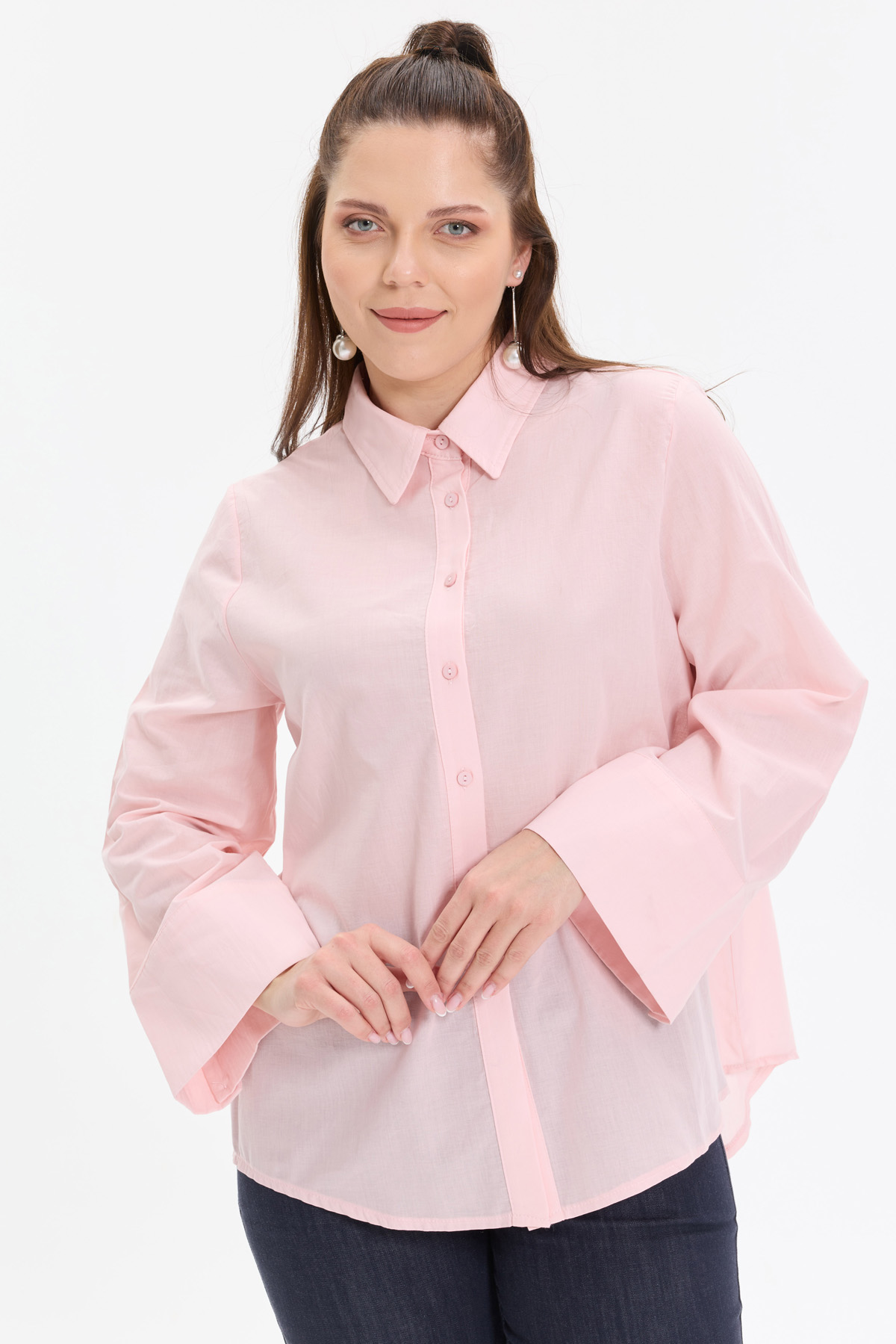 Pamuklu Vual Kimono Kol Kadın Gömlek |  
