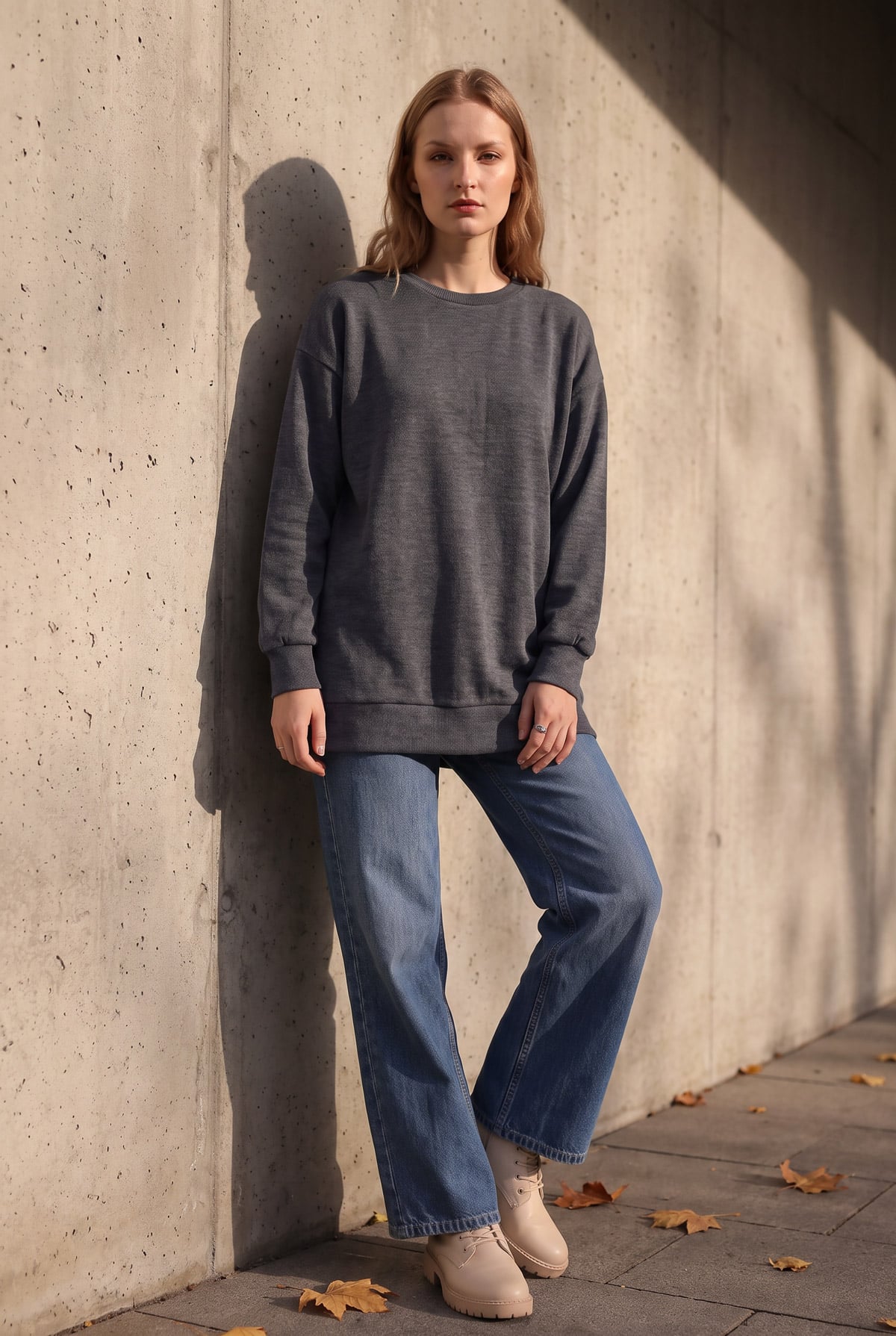Bisiklet Yaka Kışlık Basic Kadın Sweat | Linvey 