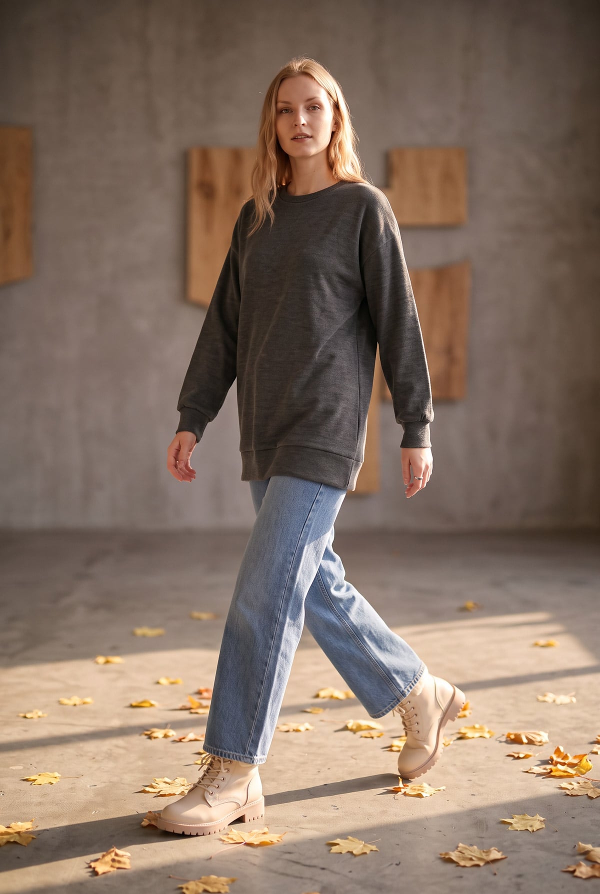 Bisiklet Yaka Kışlık Basic Kadın Sweat | Linvey 