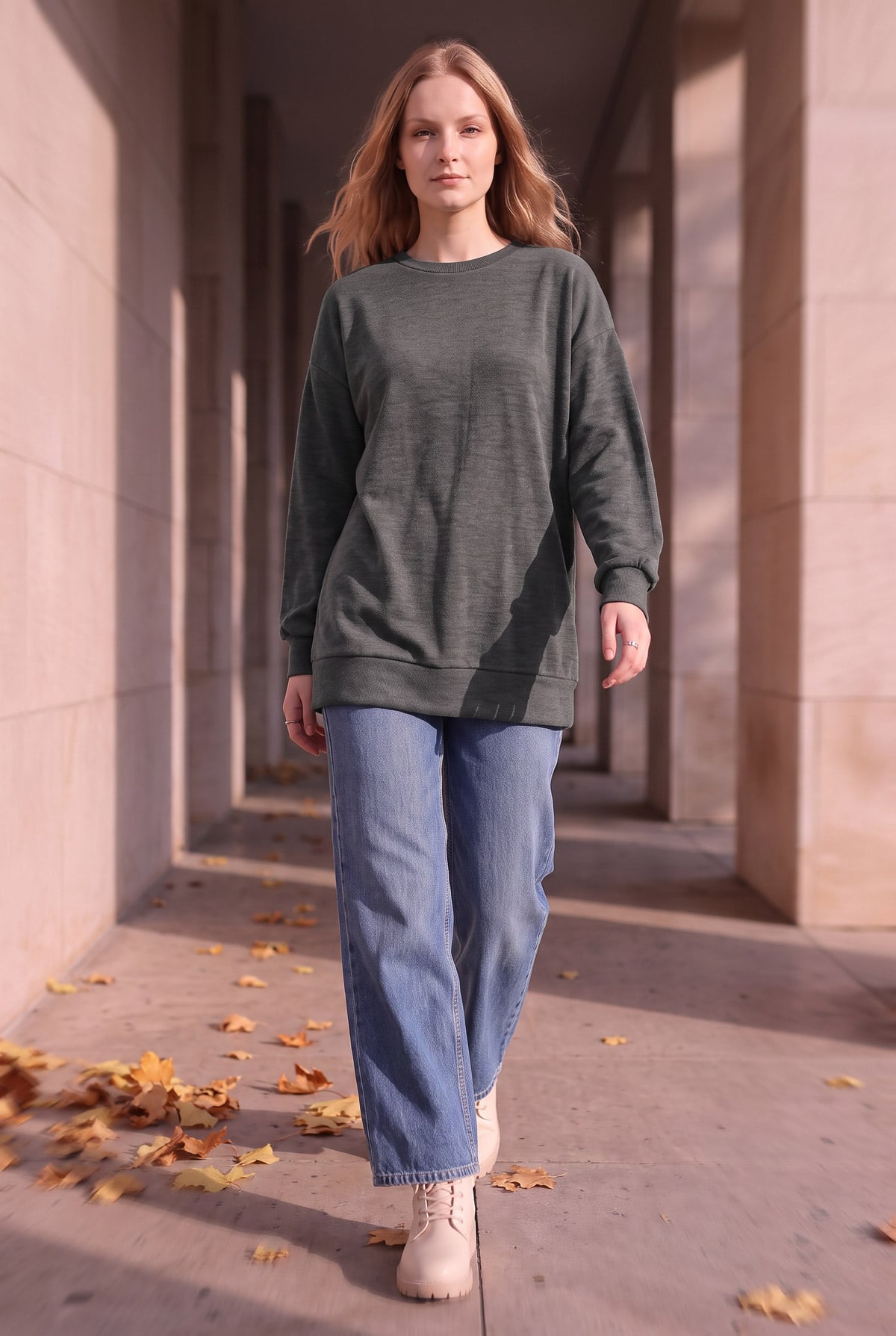 Bisiklet Yaka Kışlık Basic Kadın Sweat | Linvey 