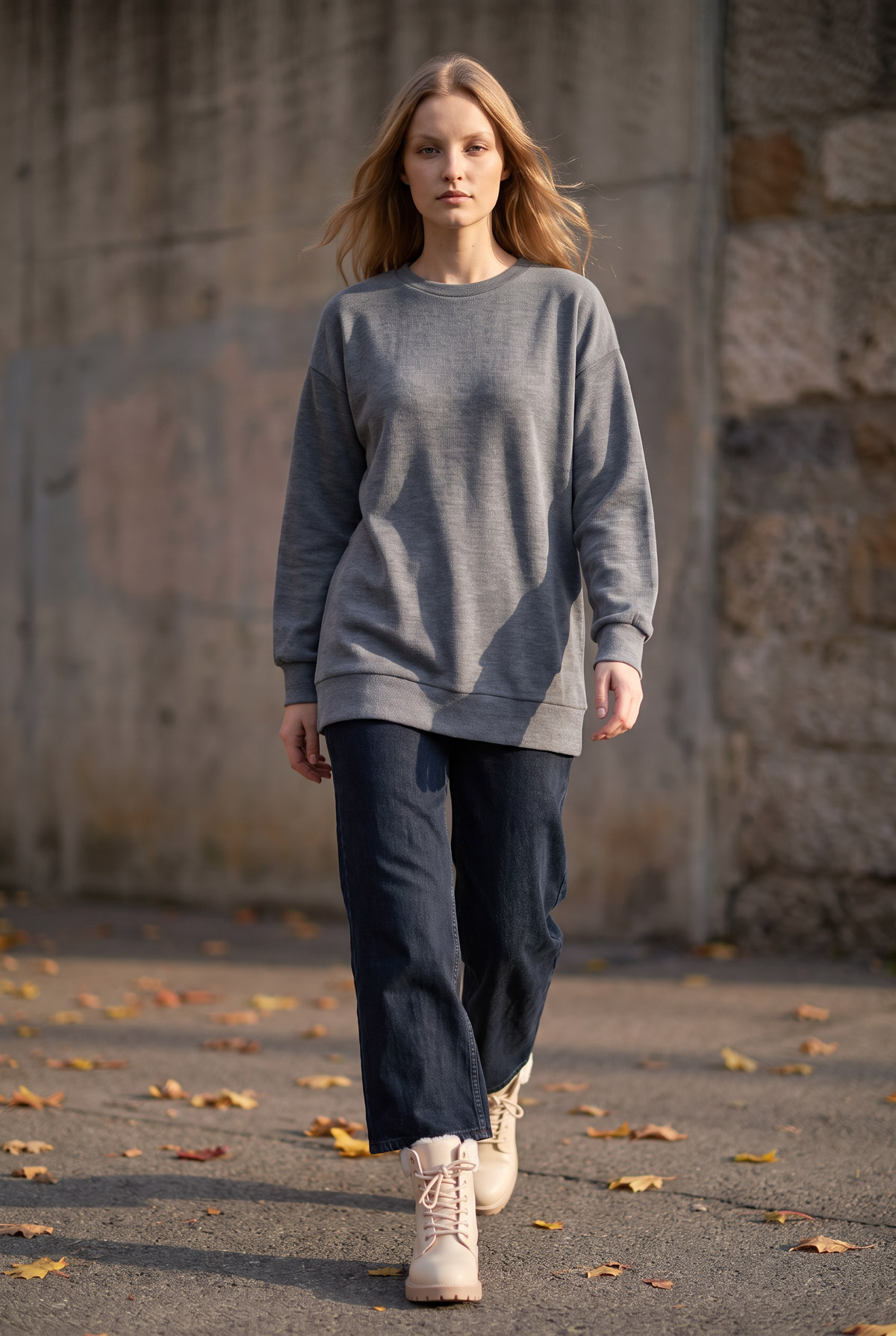 Bisiklet Yaka Kışlık Basic Kadın Sweat | Linvey 