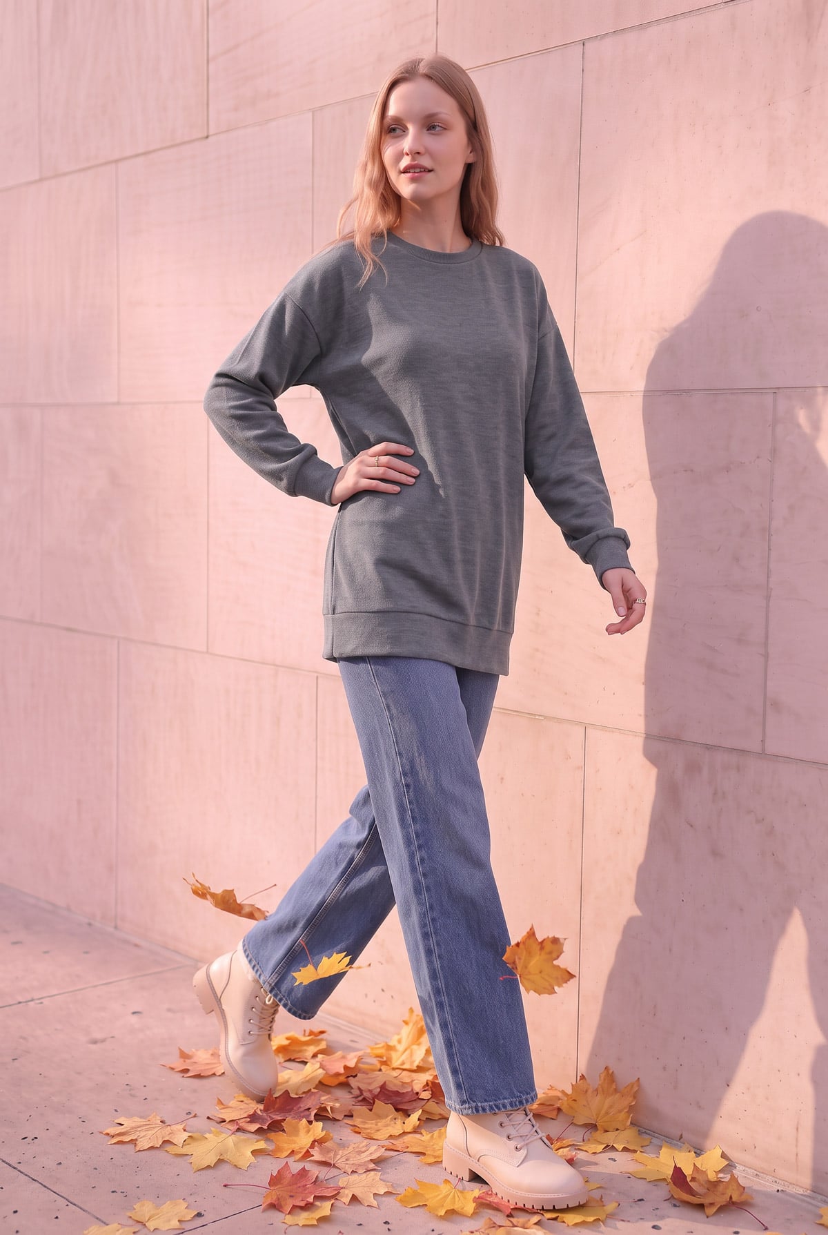 Bisiklet Yaka Kışlık Basic Kadın Sweat | Linvey 
