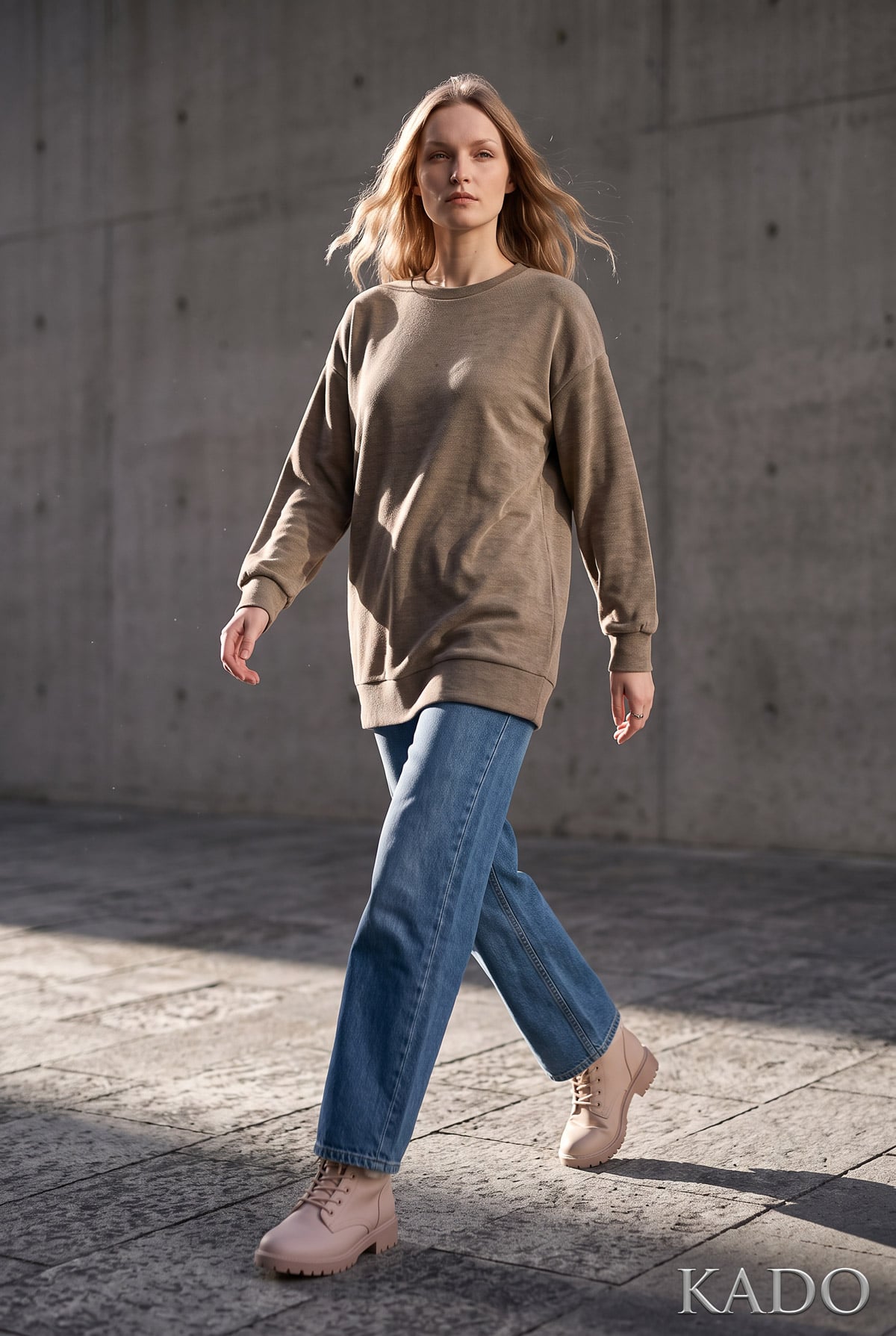 Bisiklet Yaka Kışlık Basic Kadın Sweat | Linvey 