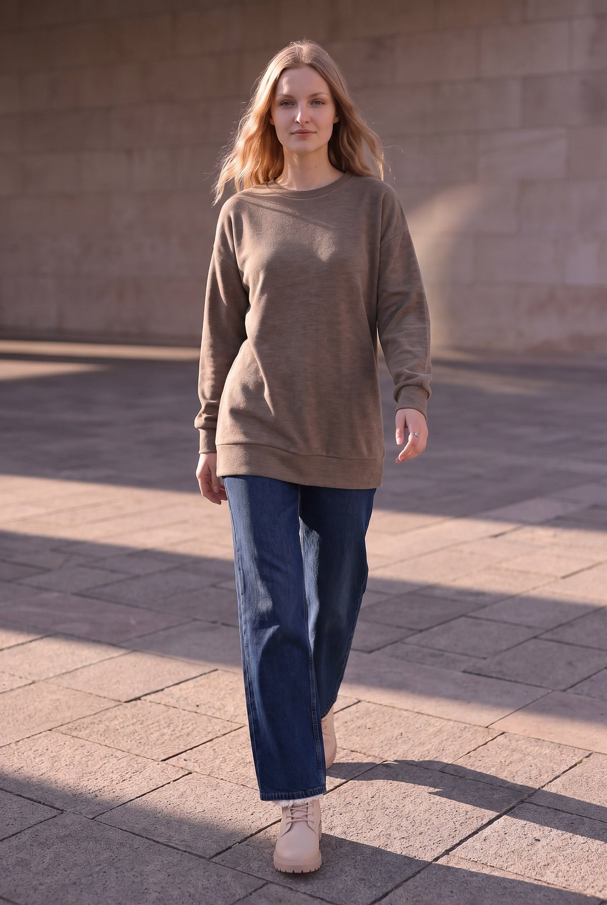 Bisiklet Yaka Kışlık Basic Kadın Sweat | Linvey 