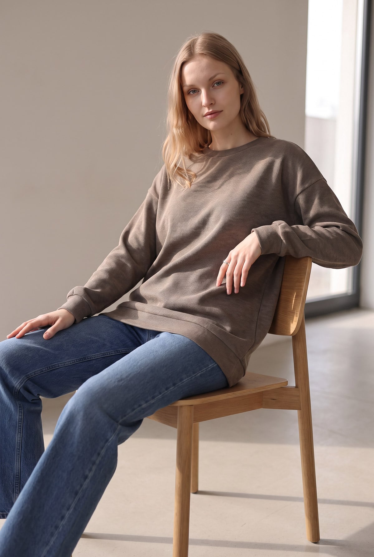 Bisiklet Yaka Kışlık Basic Kadın Sweat | Linvey 