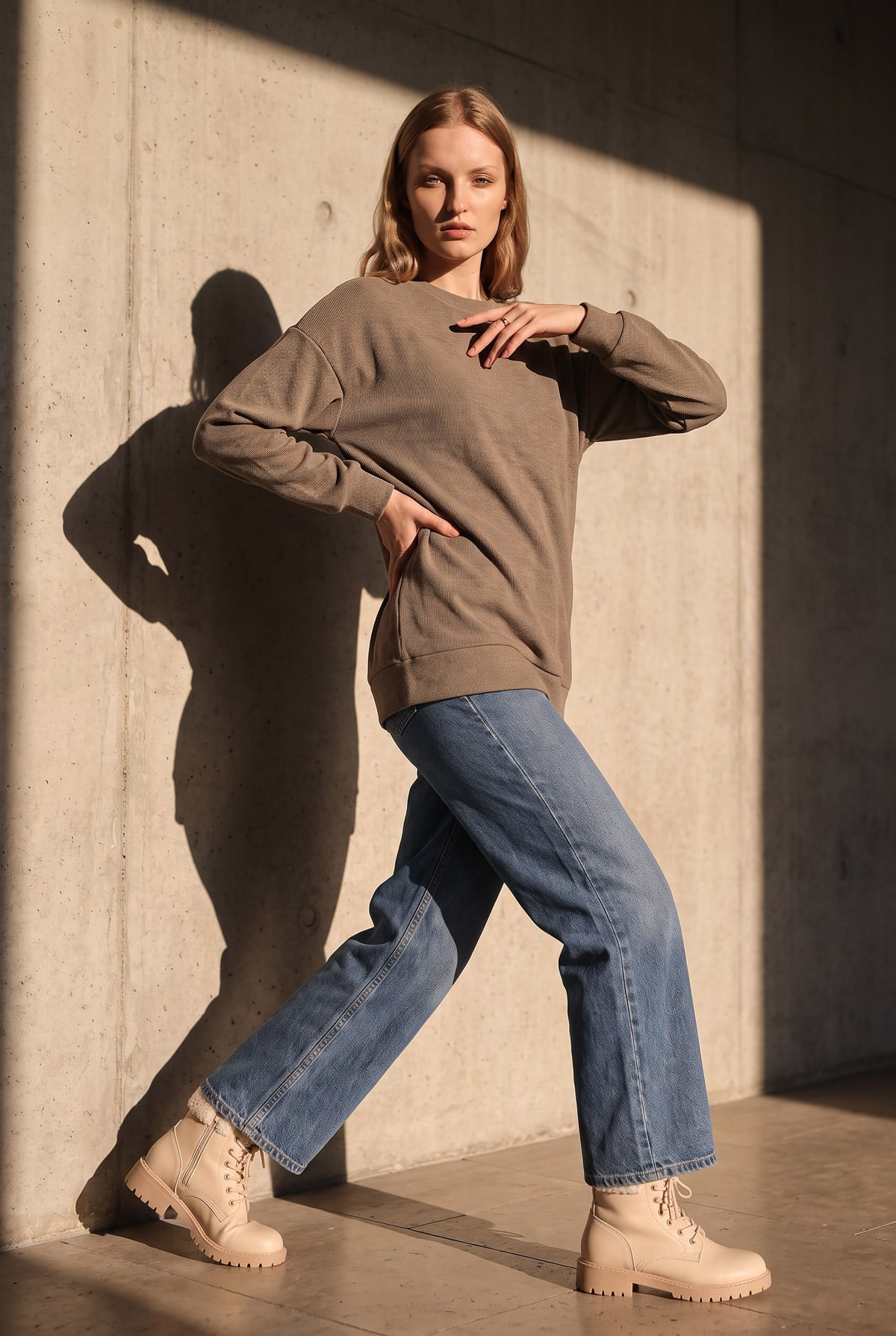 Bisiklet Yaka Kışlık Basic Kadın Sweat | Linvey 