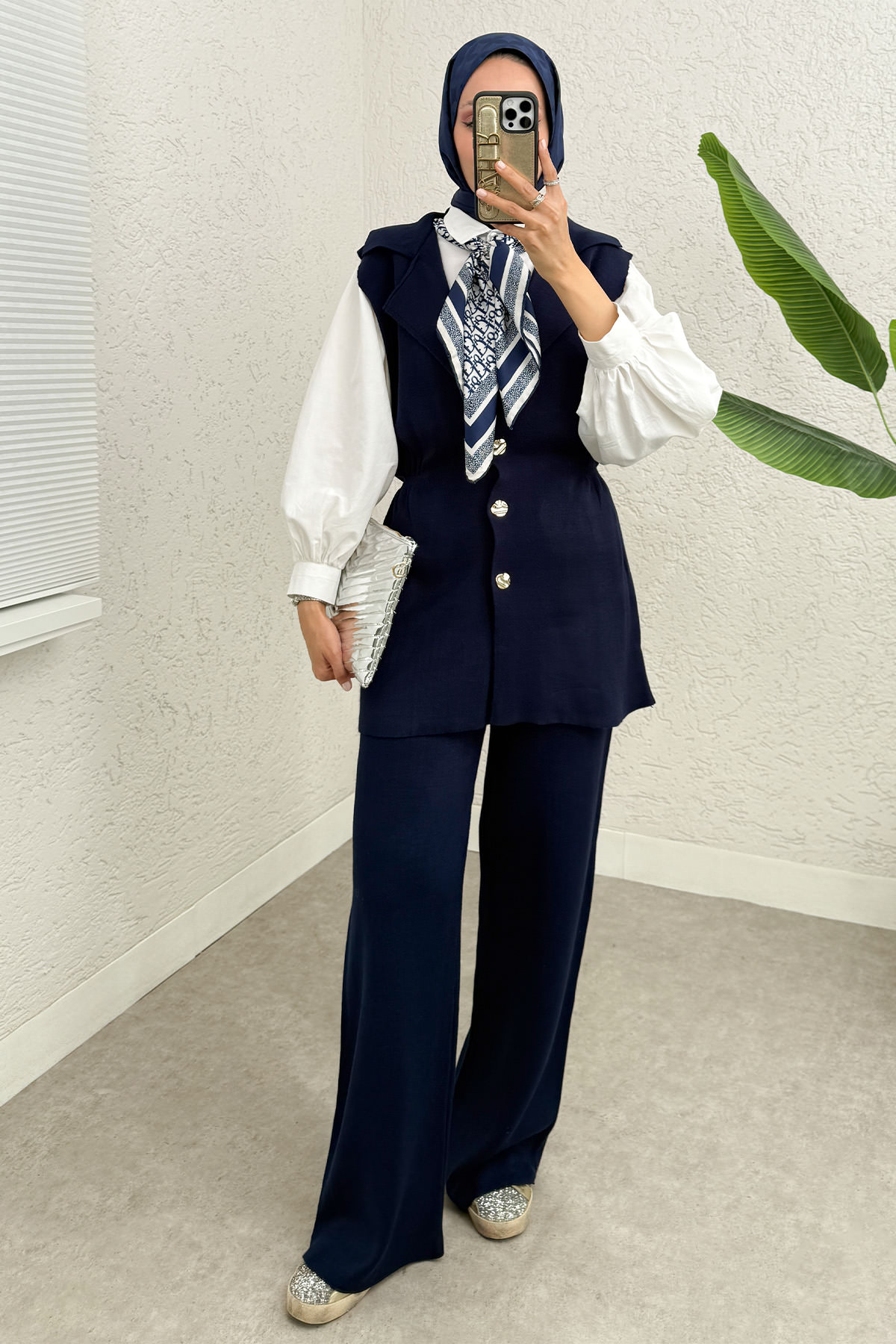 Büzgü Formlu Triko Pantolon Takım 00021 - LACİVERT |  
