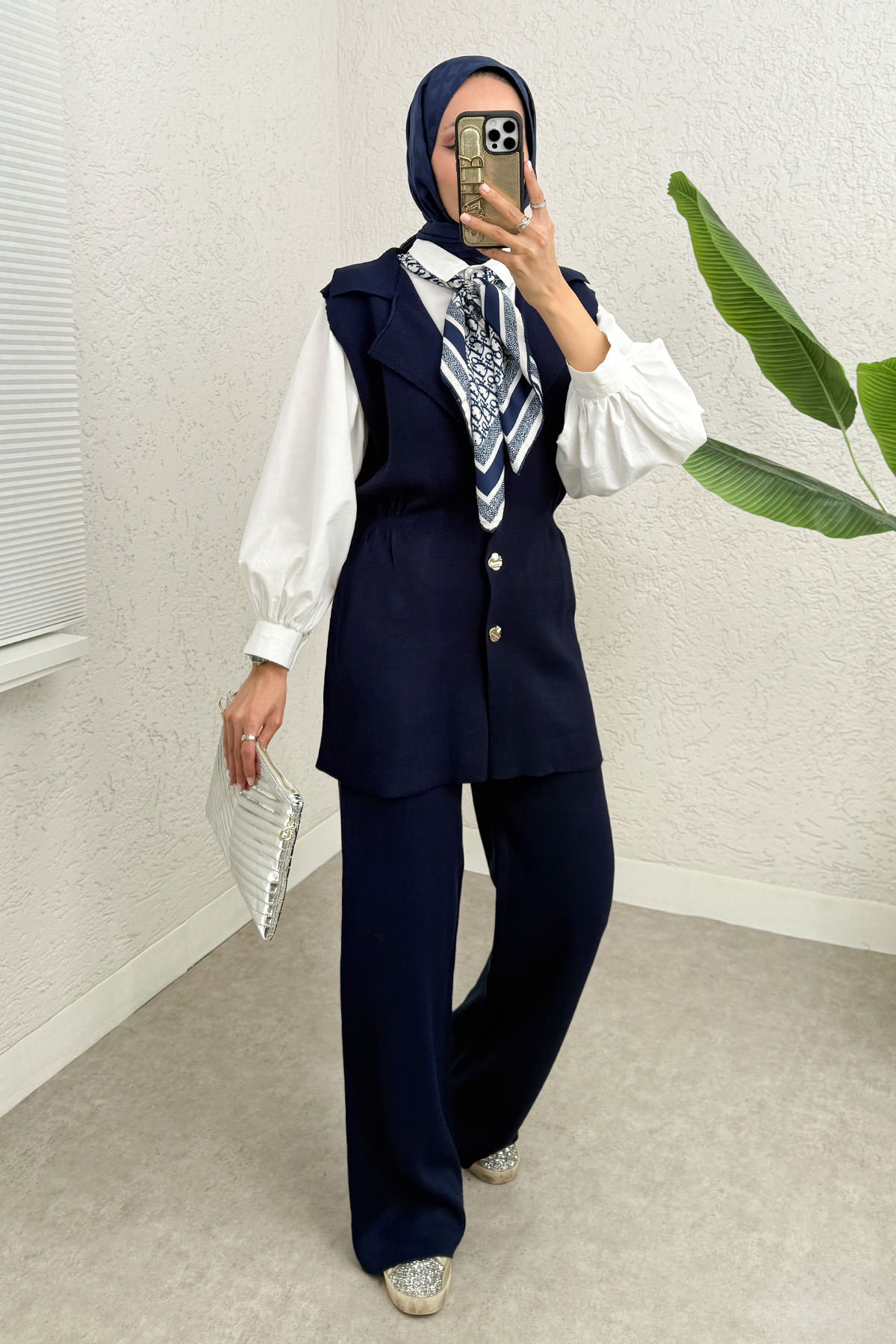 Büzgü Formlu Triko Pantolon Takım 00021 - LACİVERT |  