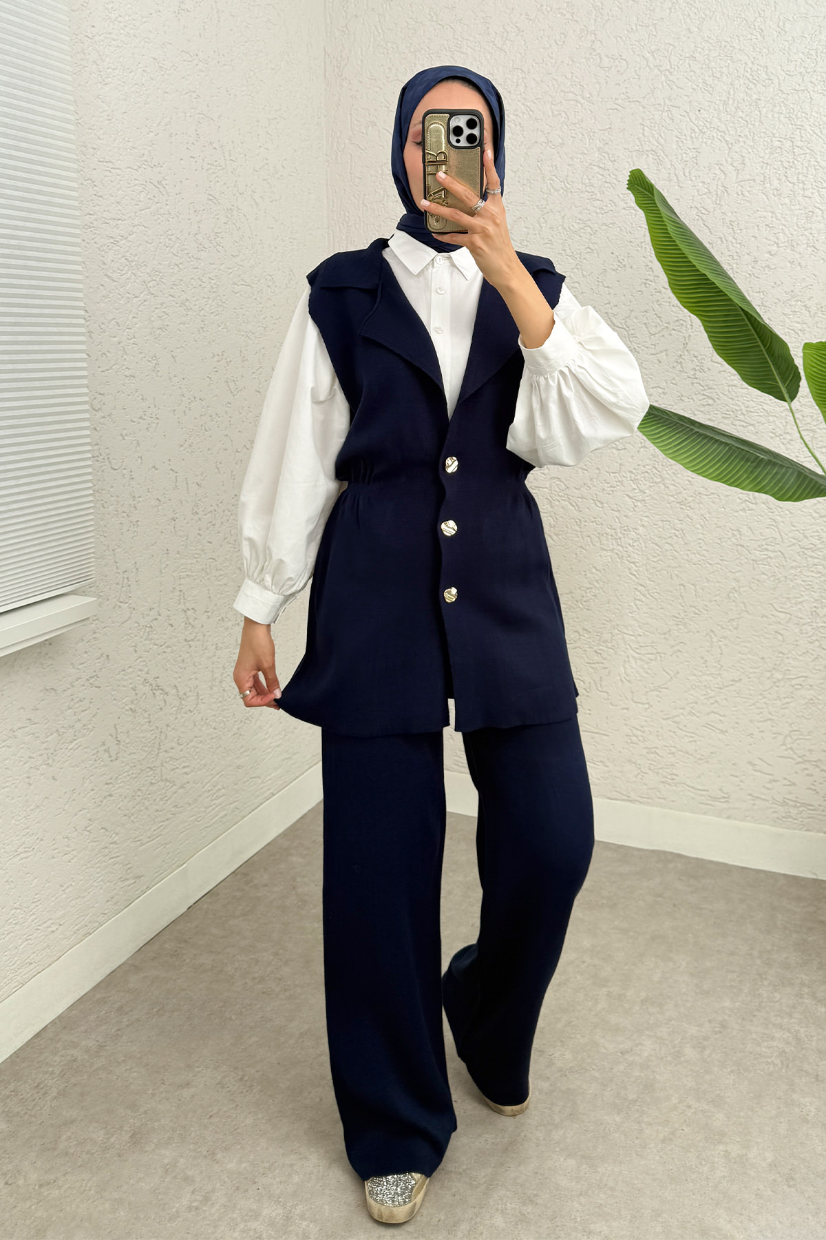 Büzgü Formlu Triko Pantolon Takım 00021 - LACİVERT |  