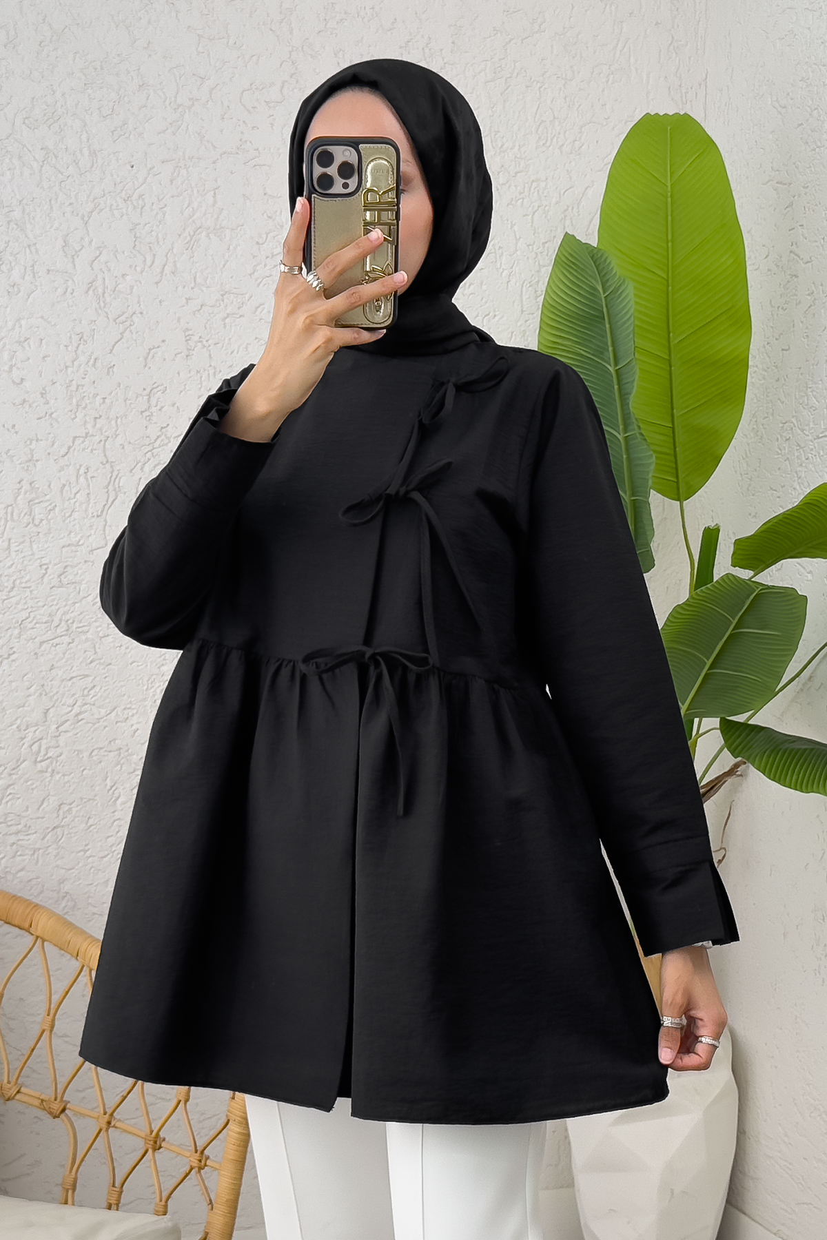 Belden Büzgülü Kimono 0002 - SİYAH |  