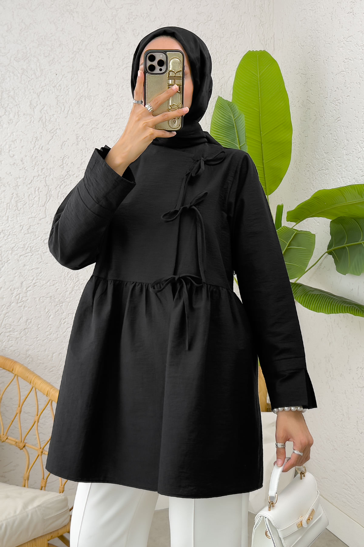 Belden Büzgülü Kimono 0002 - SİYAH |  