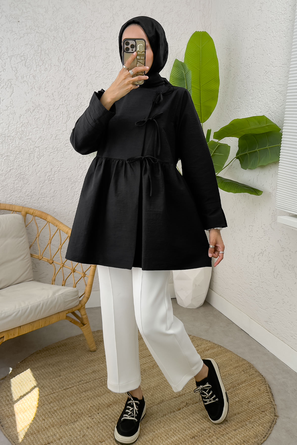 Belden Büzgülü Kimono 0002 - SİYAH |  