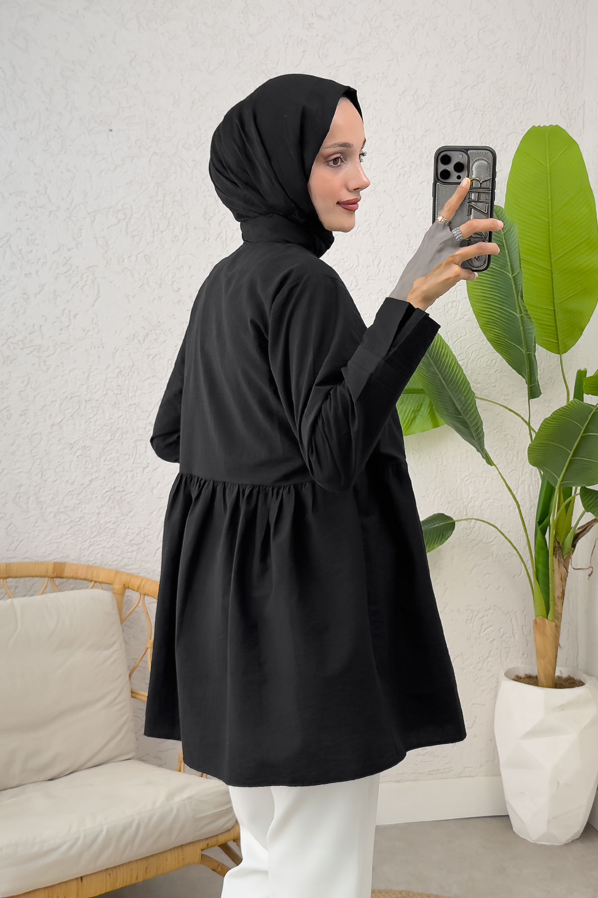 Belden Büzgülü Kimono 0002 - SİYAH |  