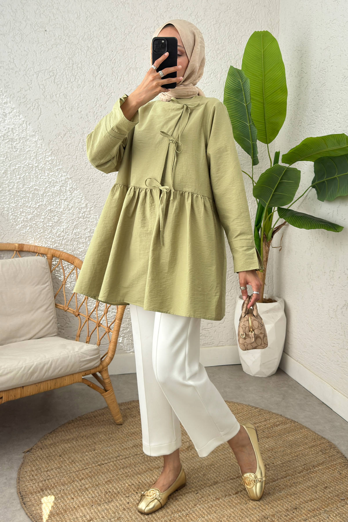 Belden Büzgülü Kimono 0002 - AÇIK HAKİ |  