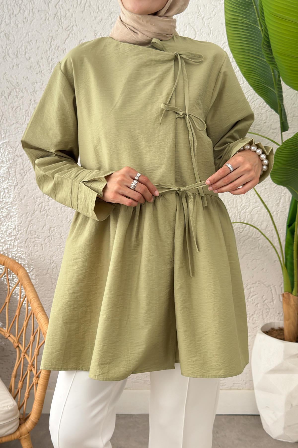 Belden Büzgülü Kimono 0002 - AÇIK HAKİ |  