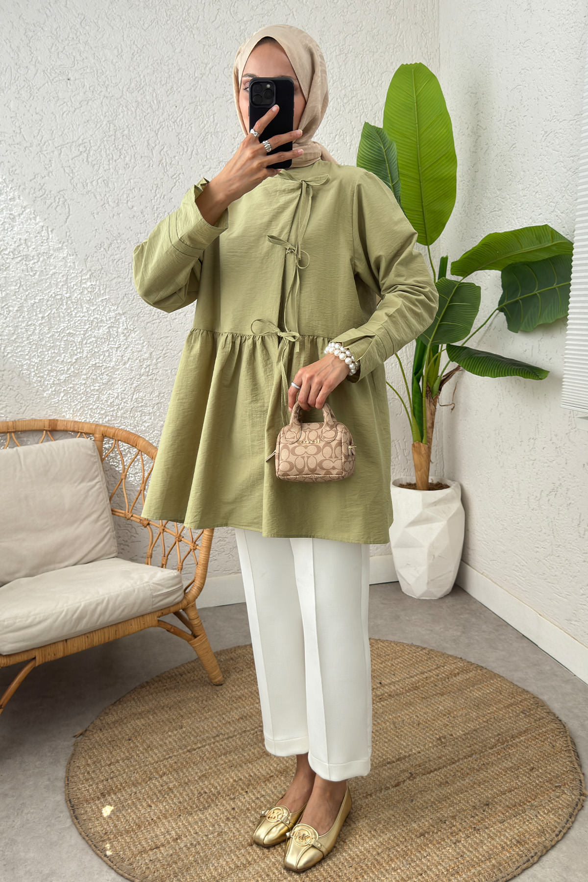 Belden Büzgülü Kimono 0002 - AÇIK HAKİ |  