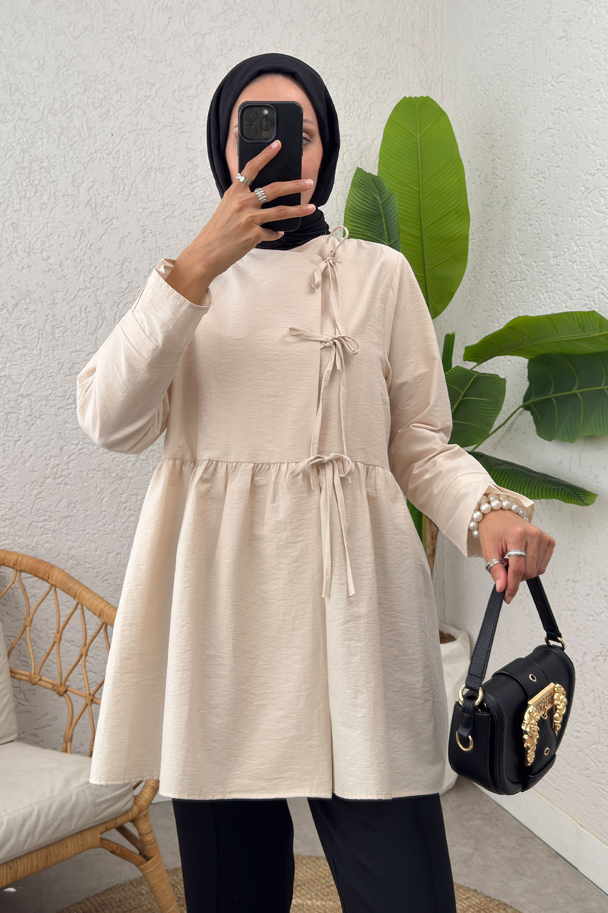 Belden Büzgülü Kimono 0002 - BEJ |  