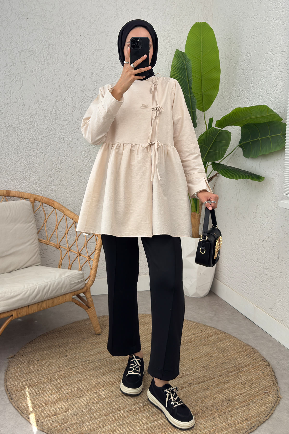 Belden Büzgülü Kimono 0002 - BEJ |  