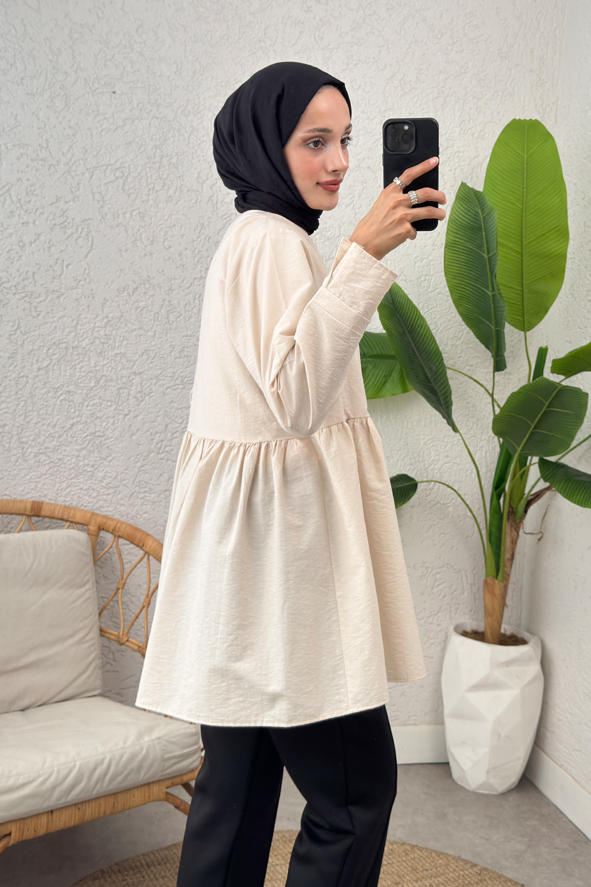 Belden Büzgülü Kimono 0002 - BEJ |  