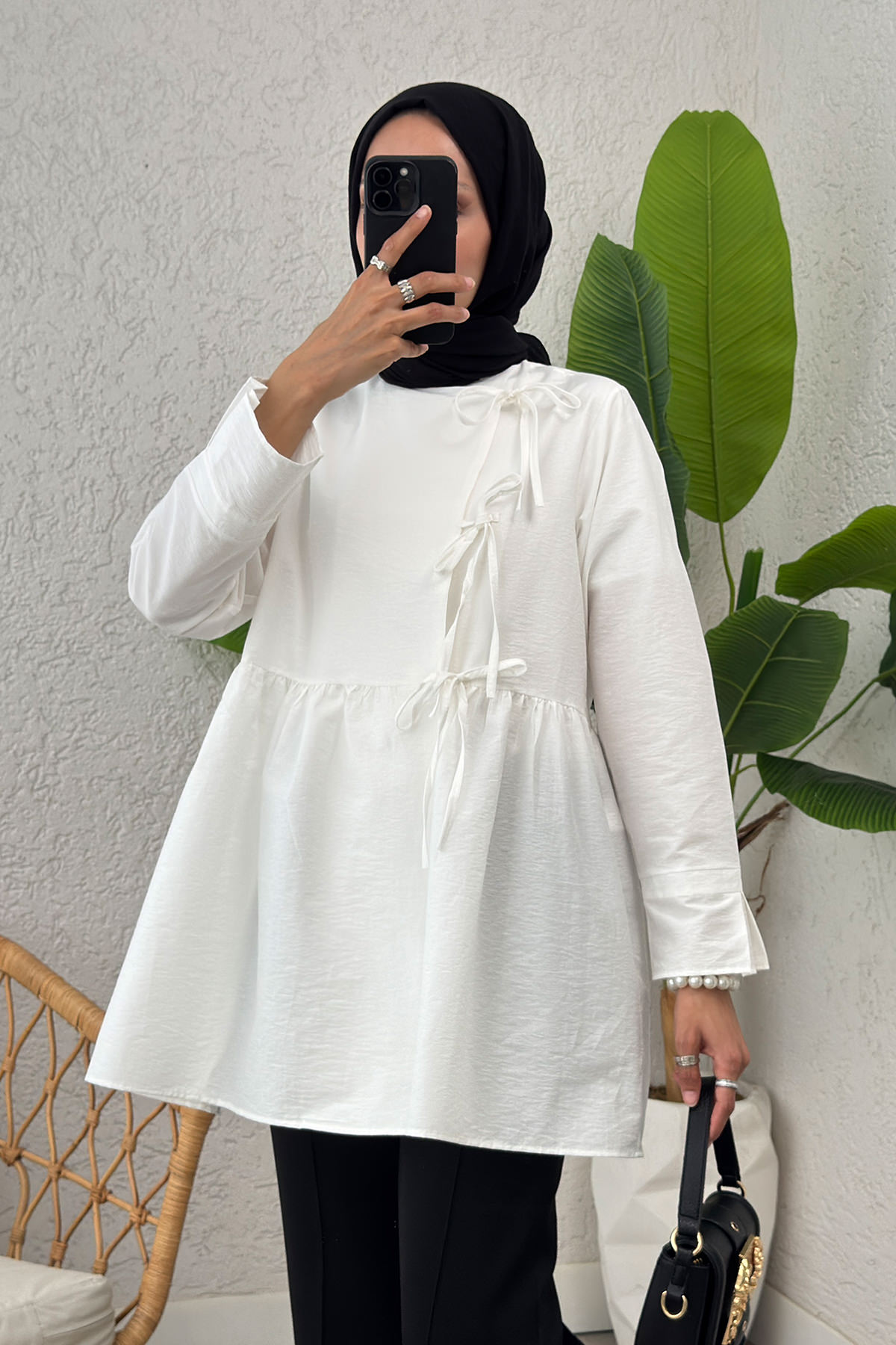 Belden Büzgülü Kimono 0002 - BEYAZ |  