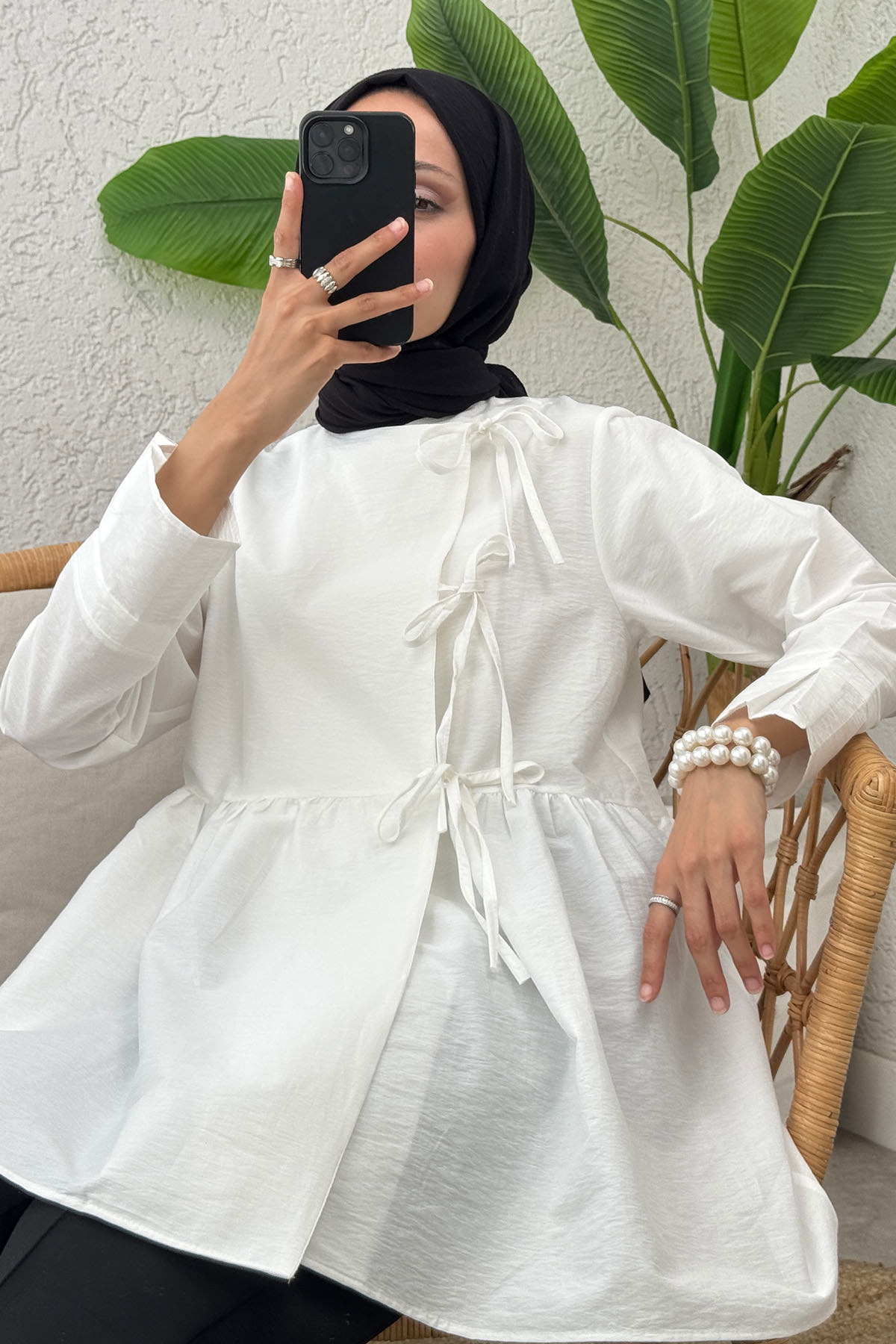 Belden Büzgülü Kimono 0002 - BEYAZ |  