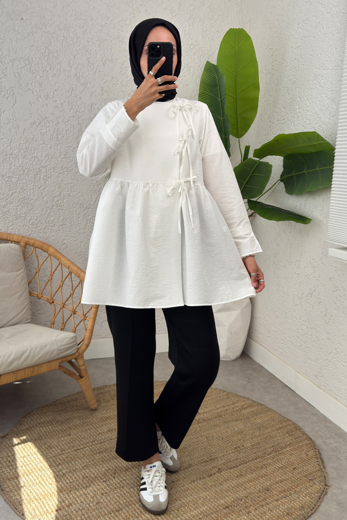 Belden Büzgülü Kimono 0002 - BEYAZ |  