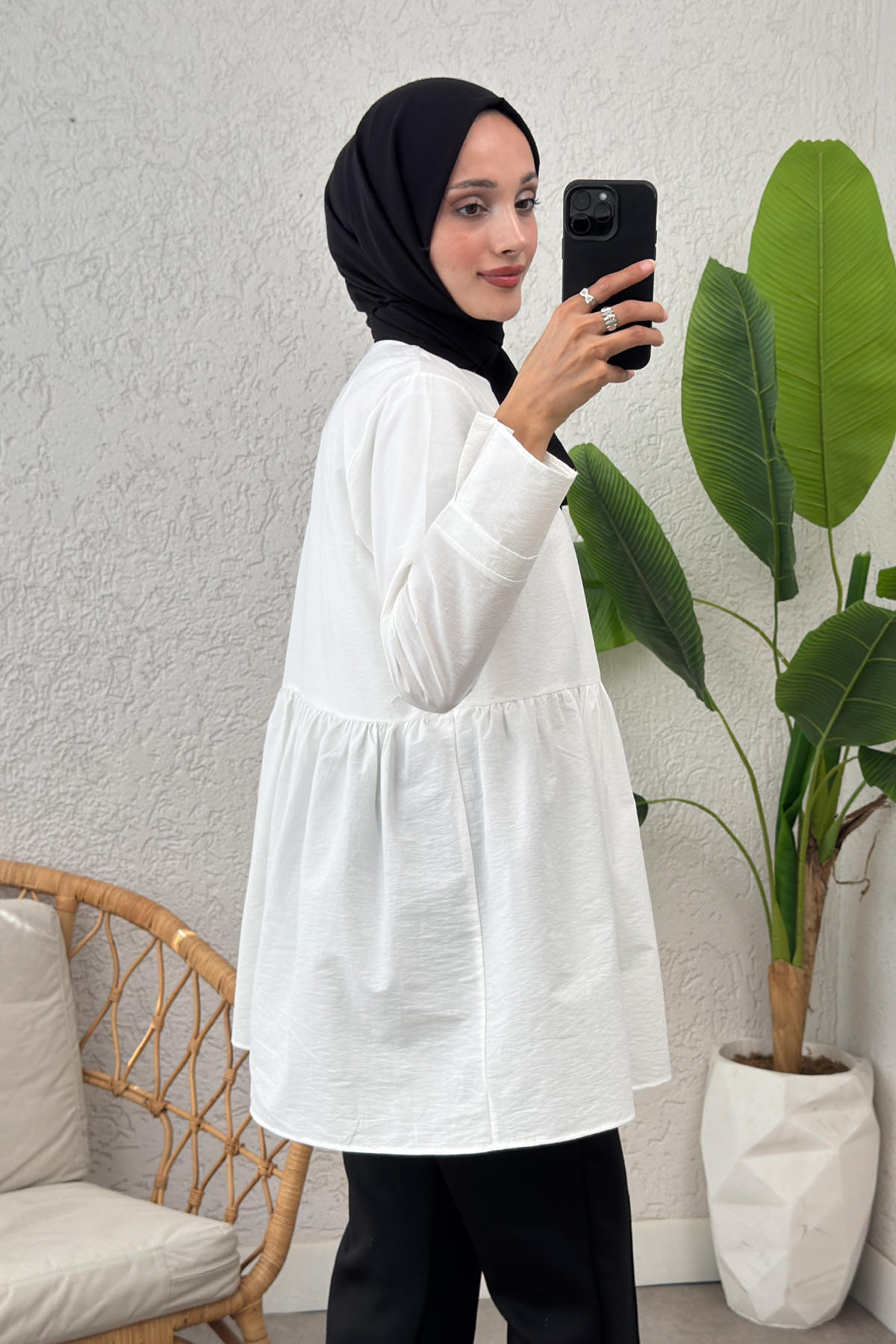 Belden Büzgülü Kimono 0002 - BEYAZ |  