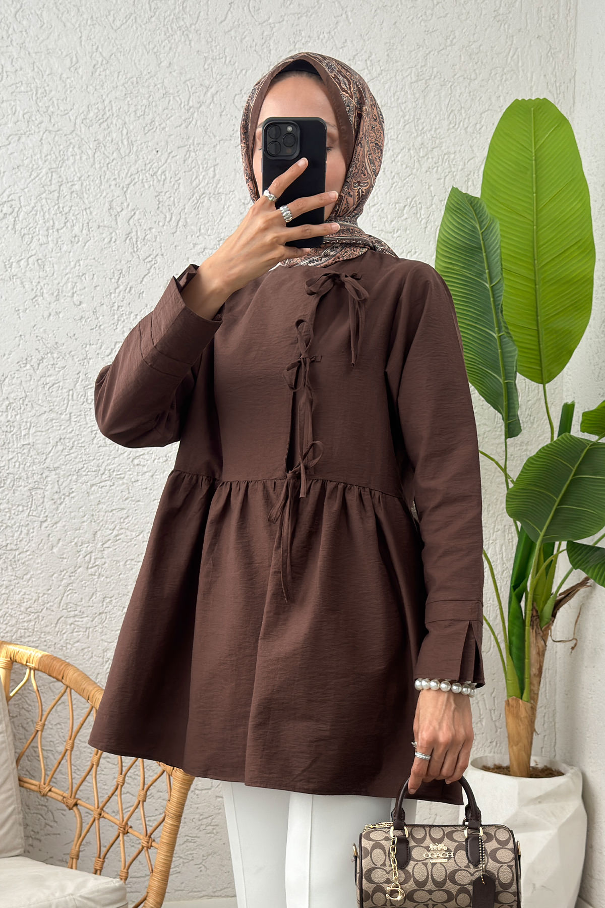 Belden Büzgülü Kimono 0002 - KAHVERENGİ |  