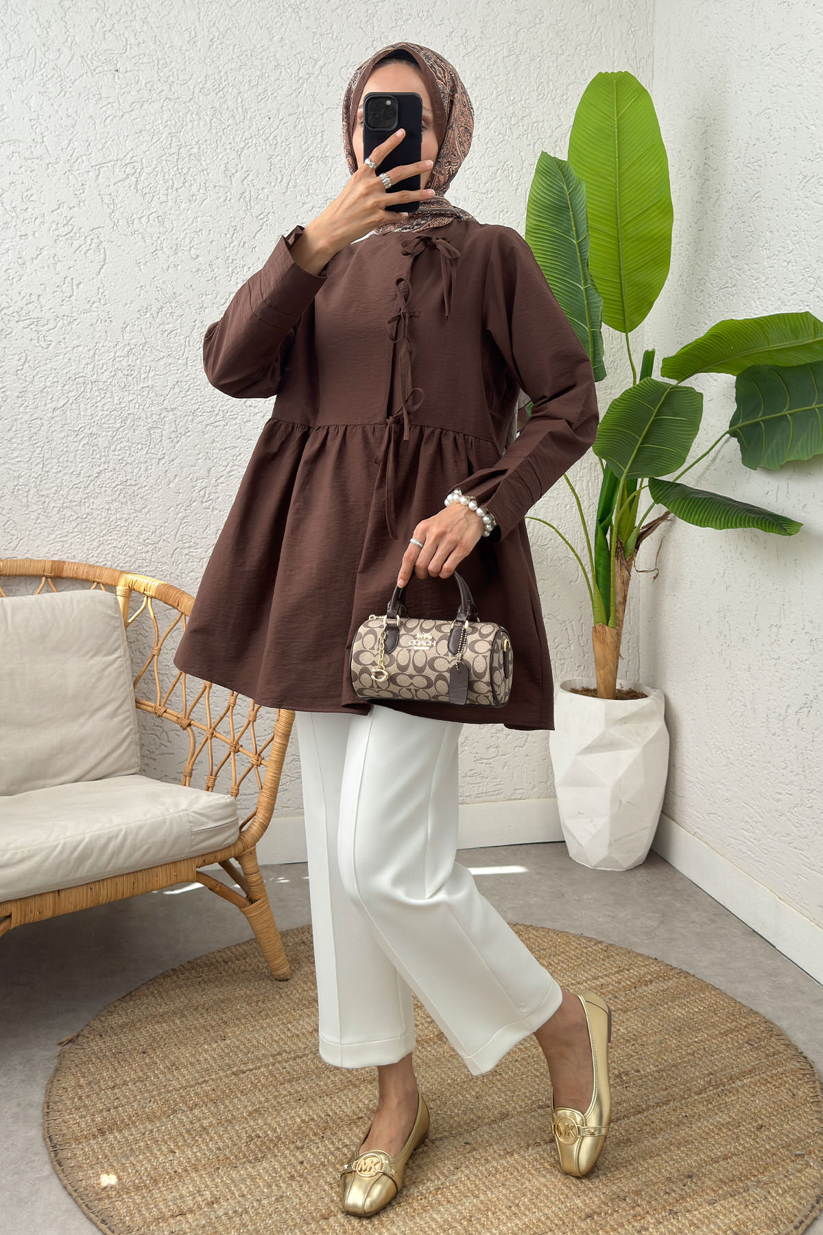 Belden Büzgülü Kimono 0002 - KAHVERENGİ |  