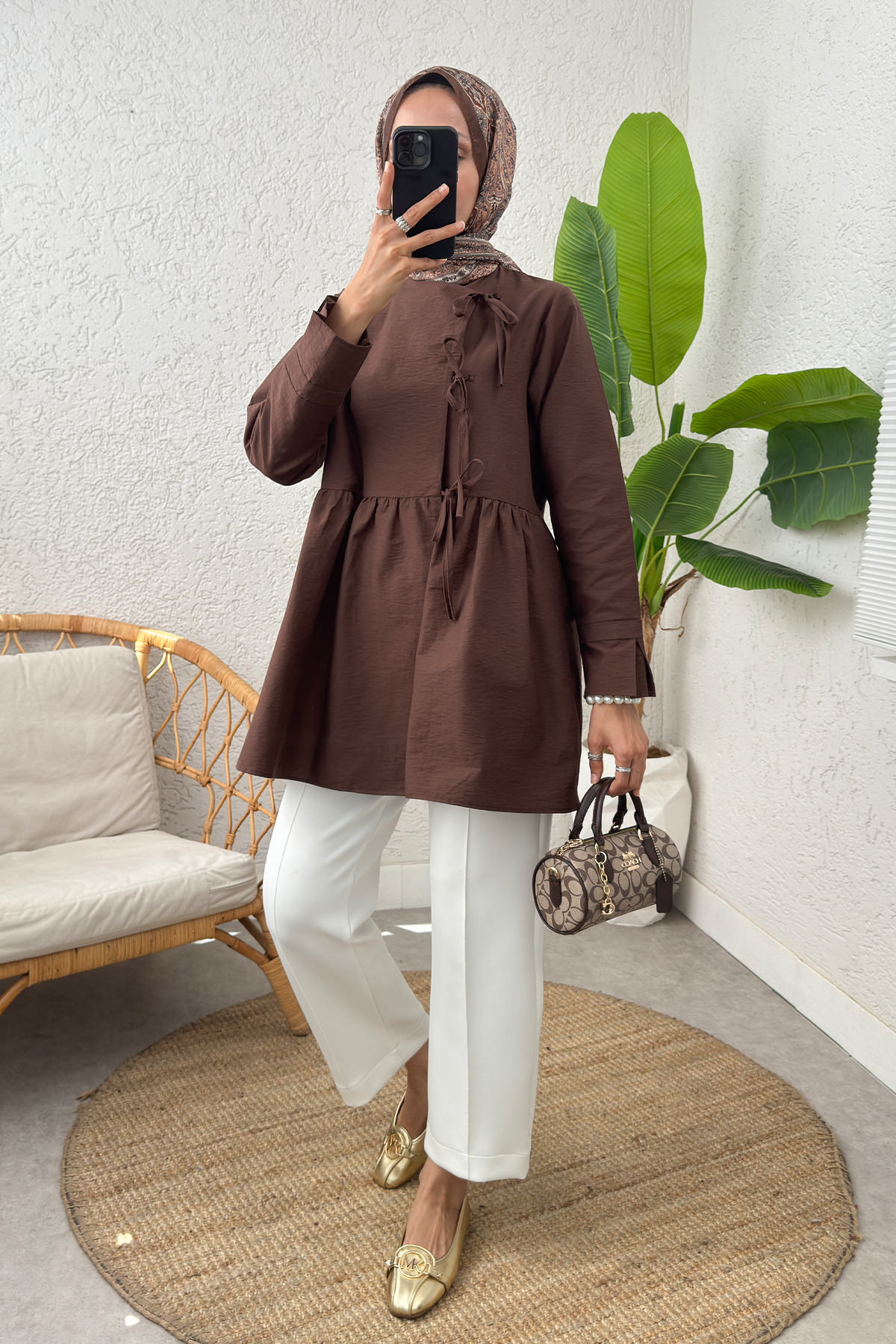 Belden Büzgülü Kimono 0002 - KAHVERENGİ |  