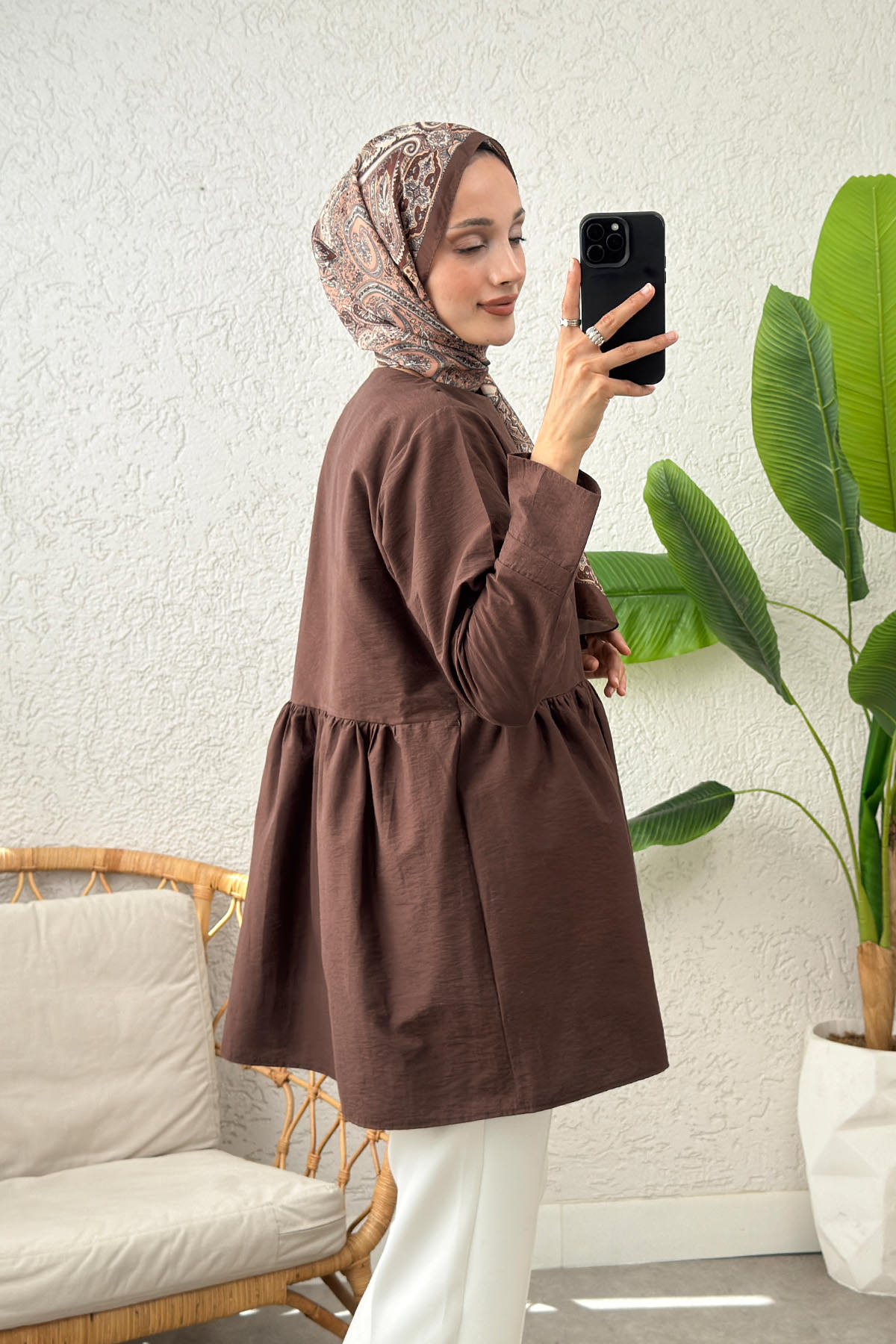 Belden Büzgülü Kimono 0002 - KAHVERENGİ |  