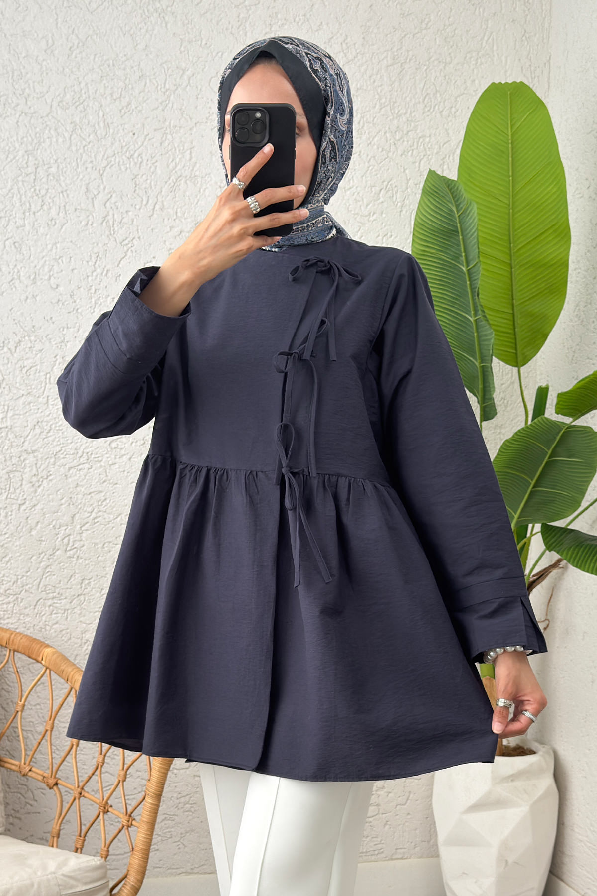 Belden Büzgülü Kimono 0002 - LACİVERT |  