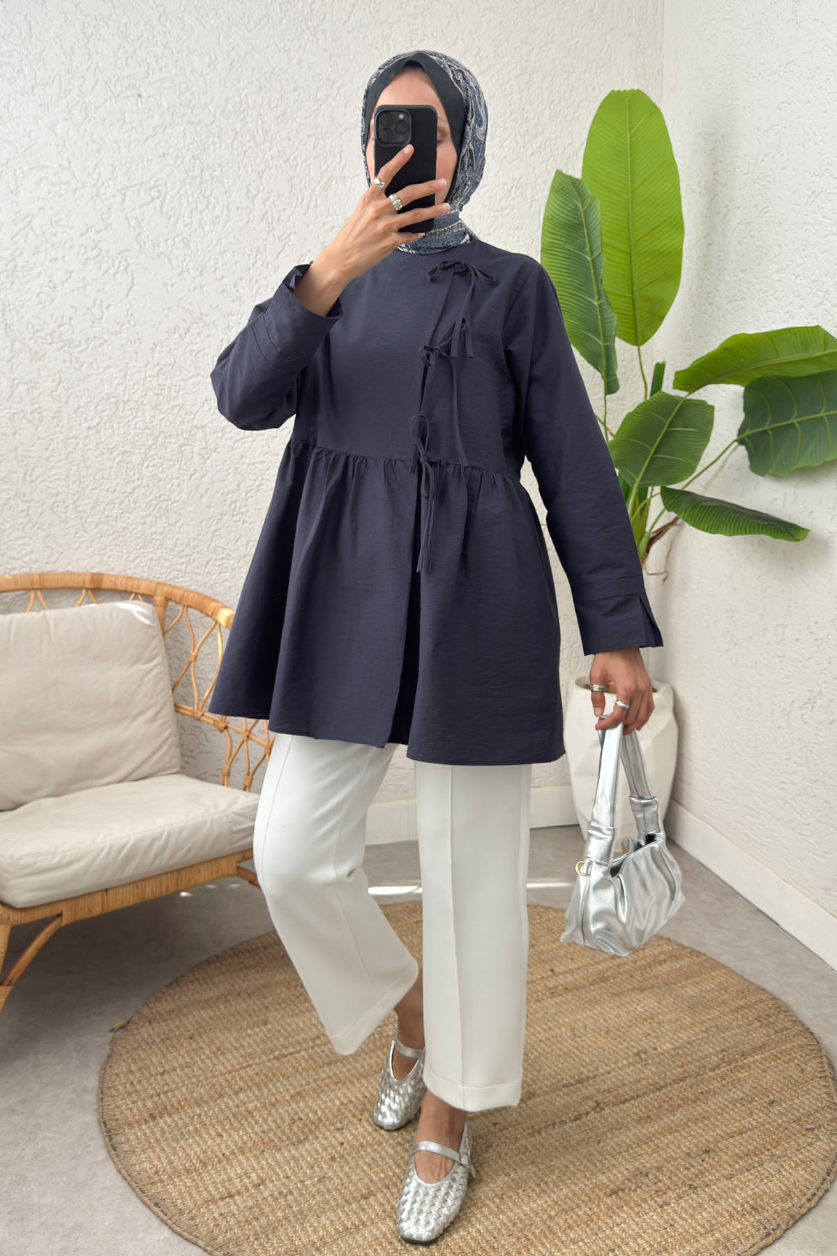 Belden Büzgülü Kimono 0002 - LACİVERT |  