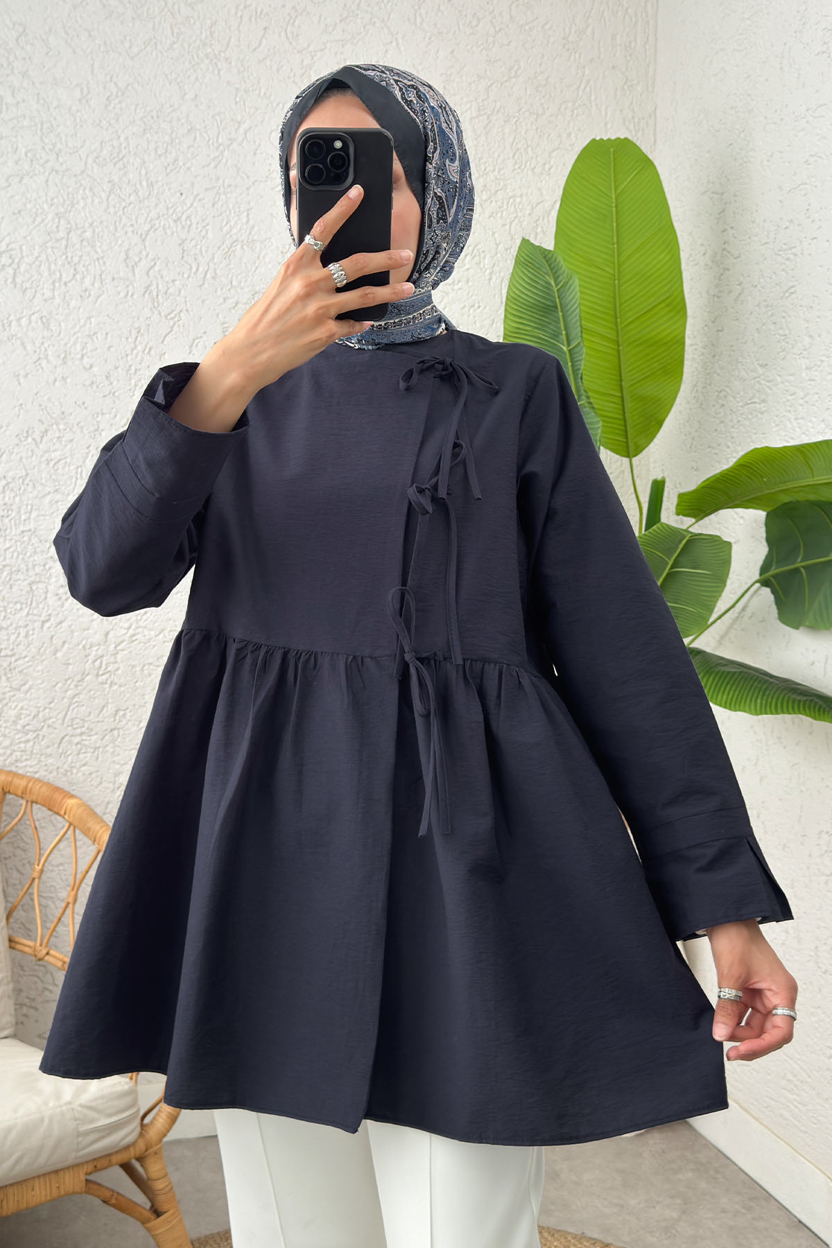 Belden Büzgülü Kimono 0002 - LACİVERT |  