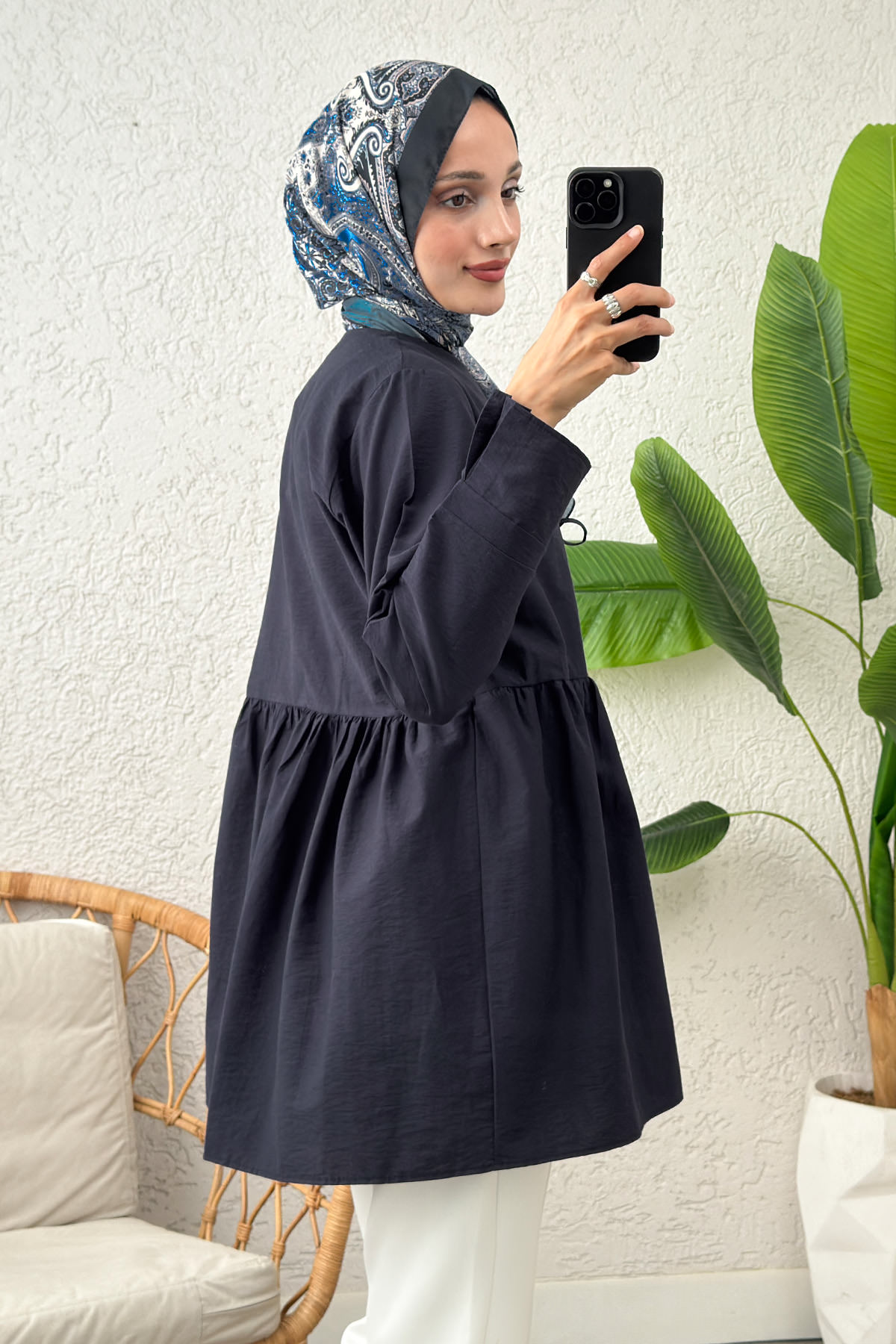 Belden Büzgülü Kimono 0002 - LACİVERT |  