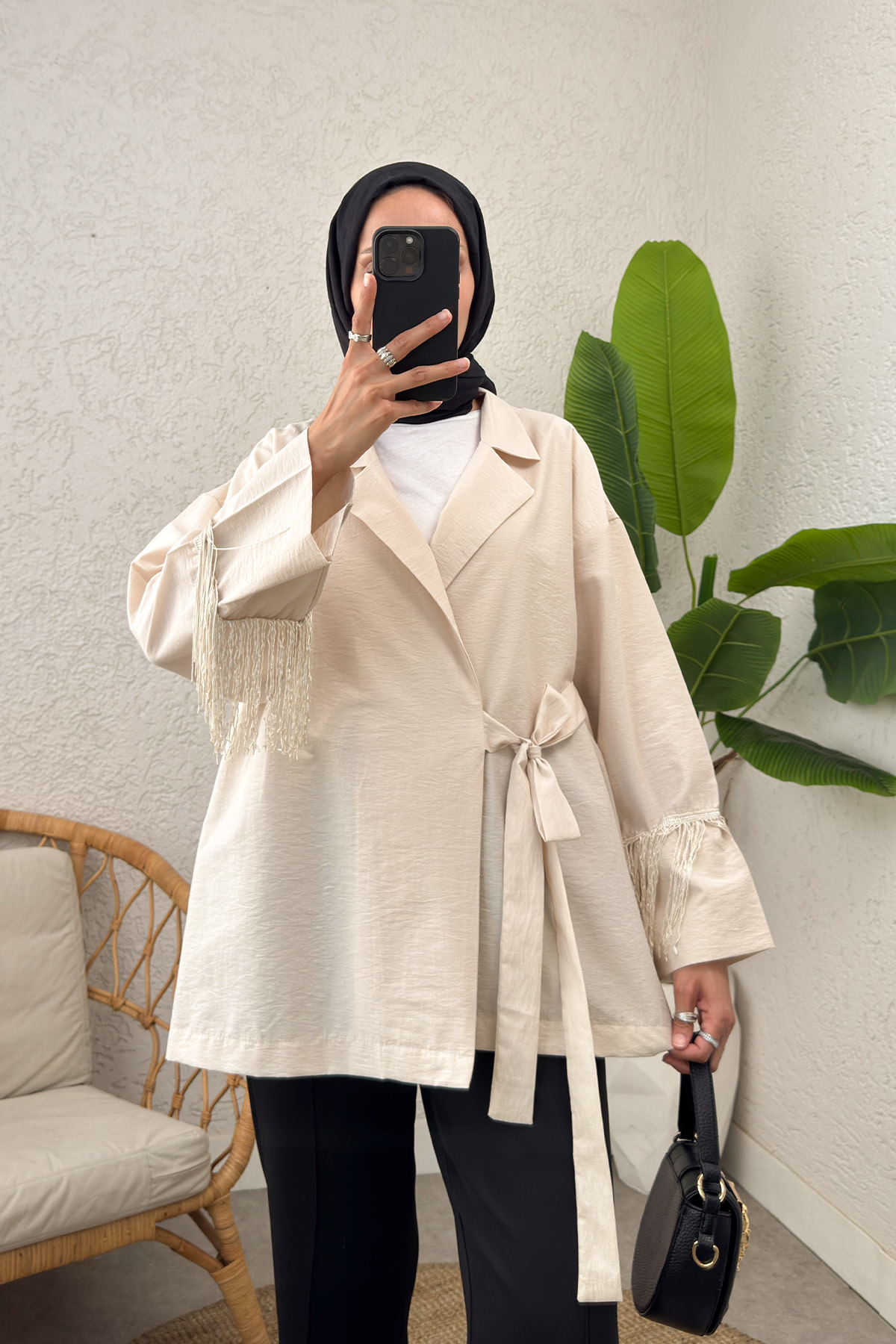 Kolları Püsküllü Kimono 0004 - BEJ |  