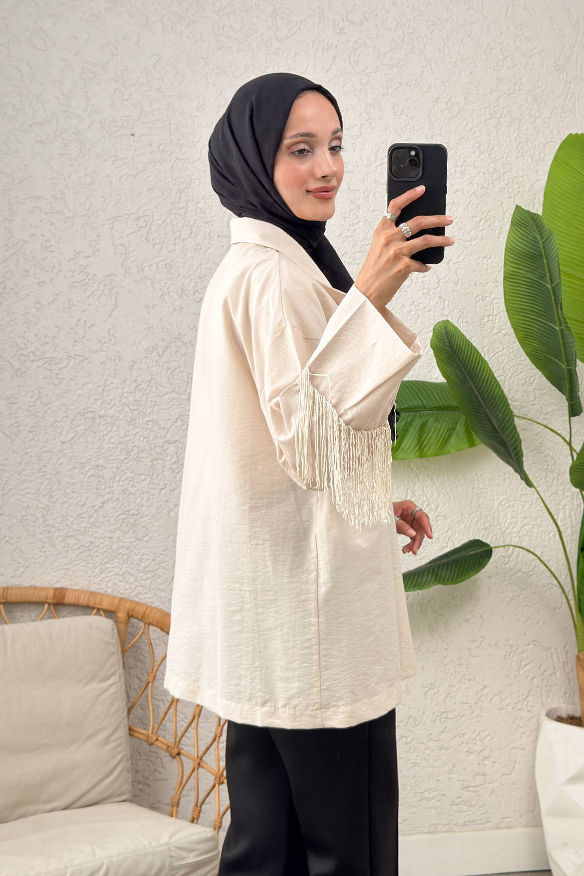 Kolları Püsküllü Kimono 0004 - BEJ |  