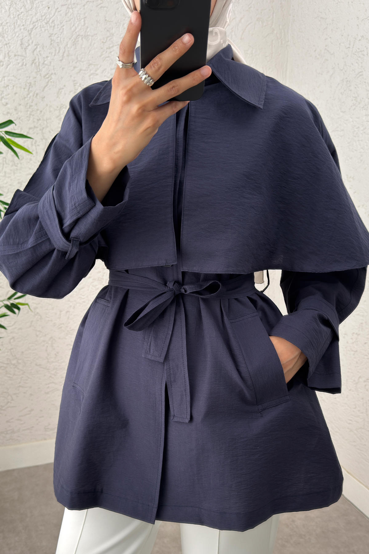 Panço Detaylı Trençkot 0009 - LACİVERT |  