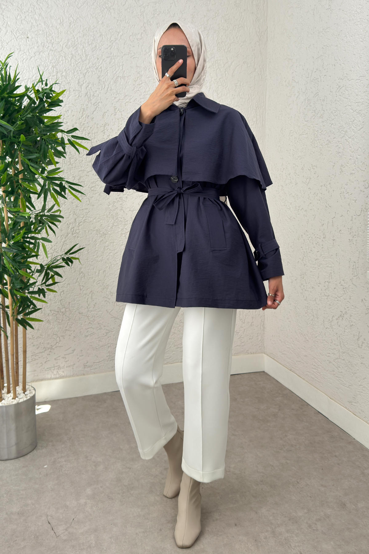 Panço Detaylı Trençkot 0009 - LACİVERT |  