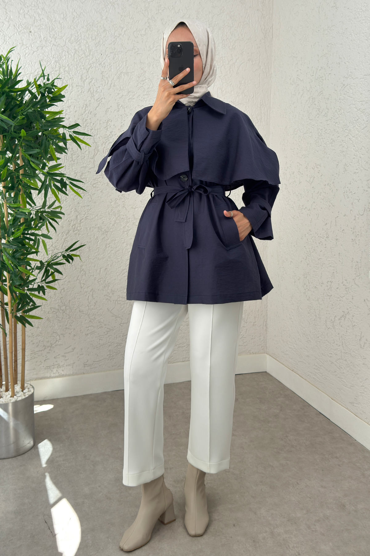 Panço Detaylı Trençkot 0009 - LACİVERT |  